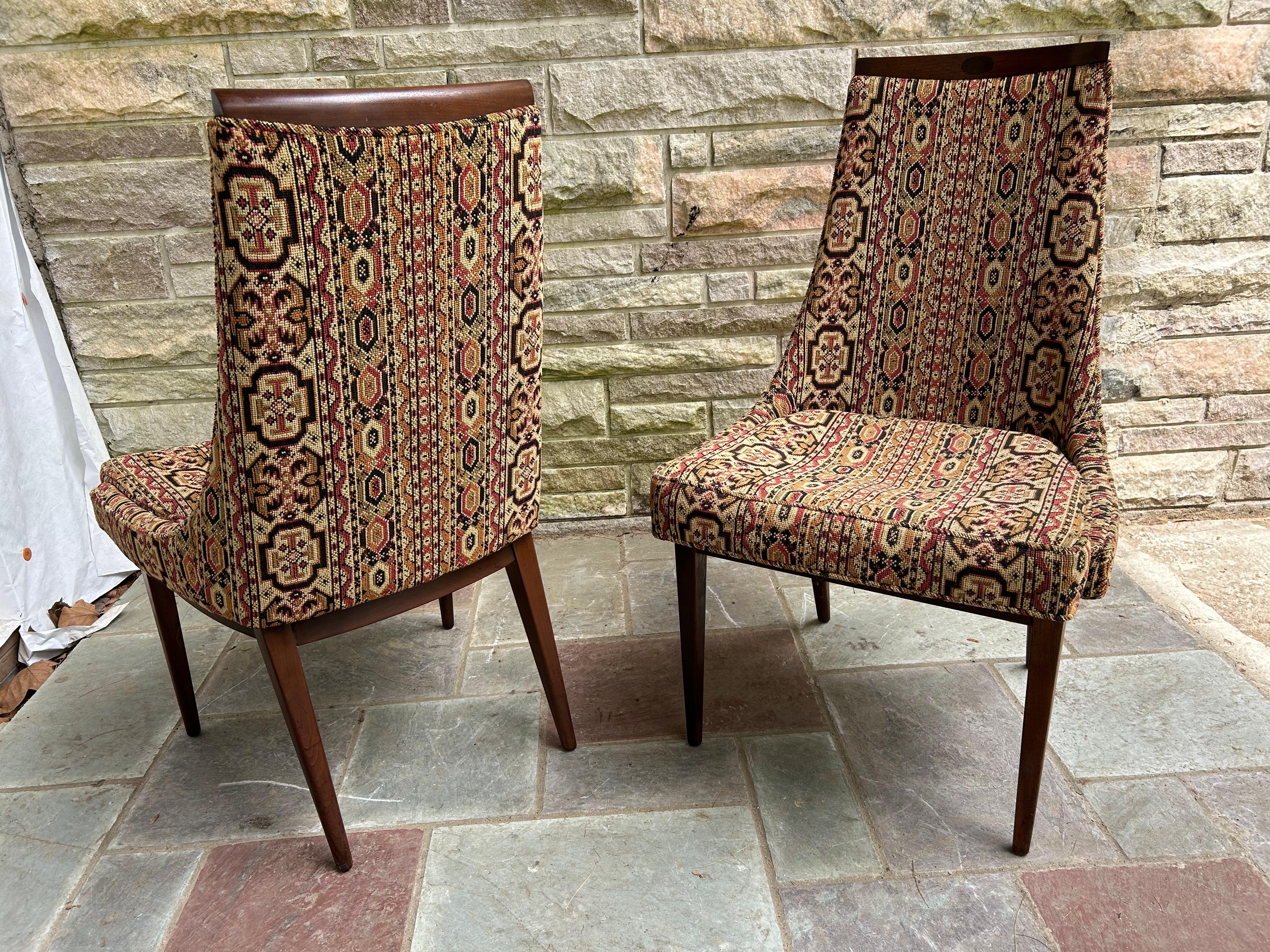 Handsome Pair Kipp Stewart for Calvin Walnut Dining Chairs Mid-Century Modern For Sale 9