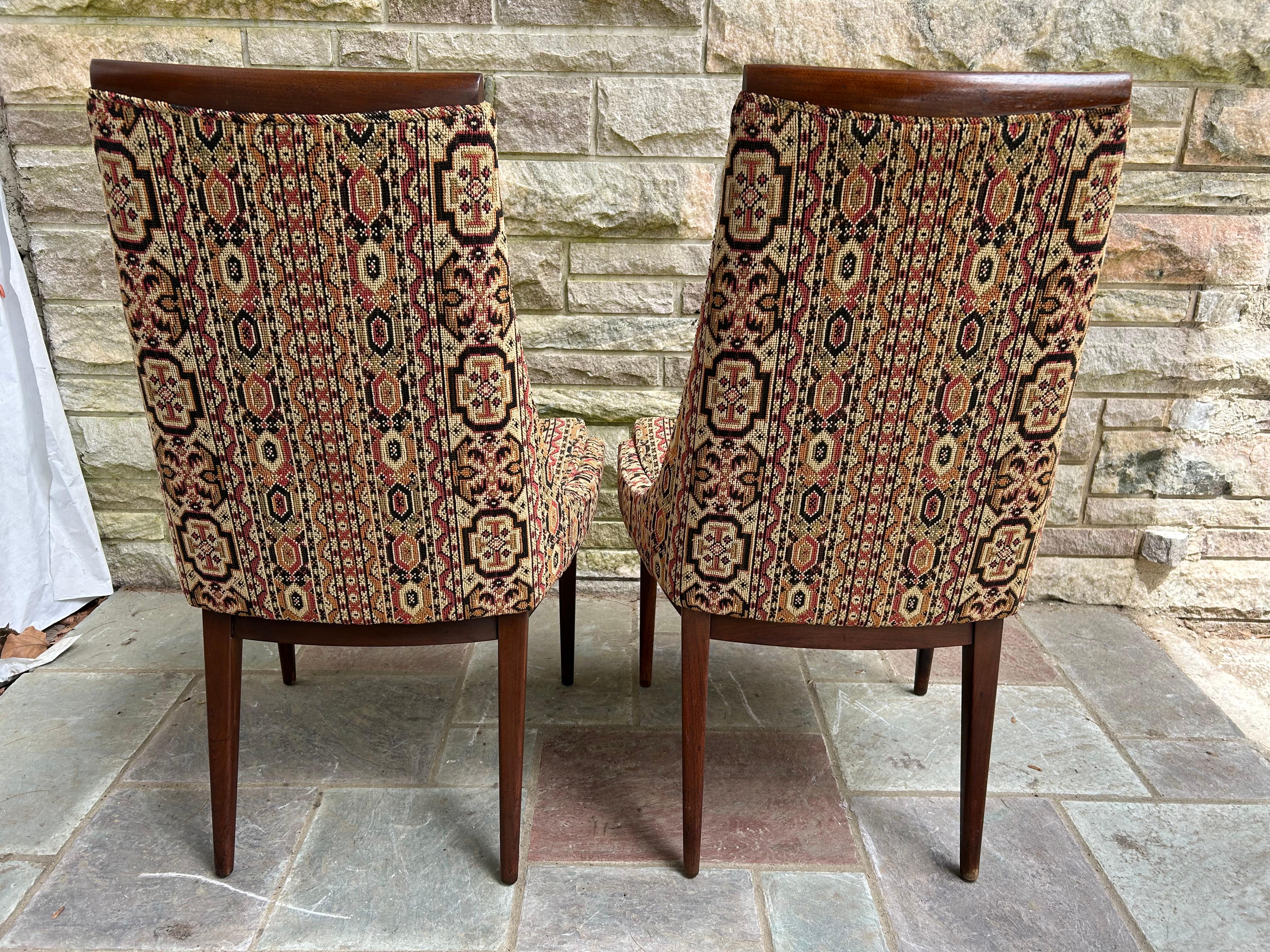 Upholstery Handsome Pair Kipp Stewart for Calvin Walnut Dining Chairs Mid-Century Modern For Sale
