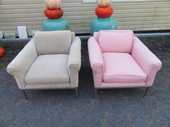 Handsome Pair Milo Baughman Attributed Rolled Arm Cube Chrome Lounge Chair