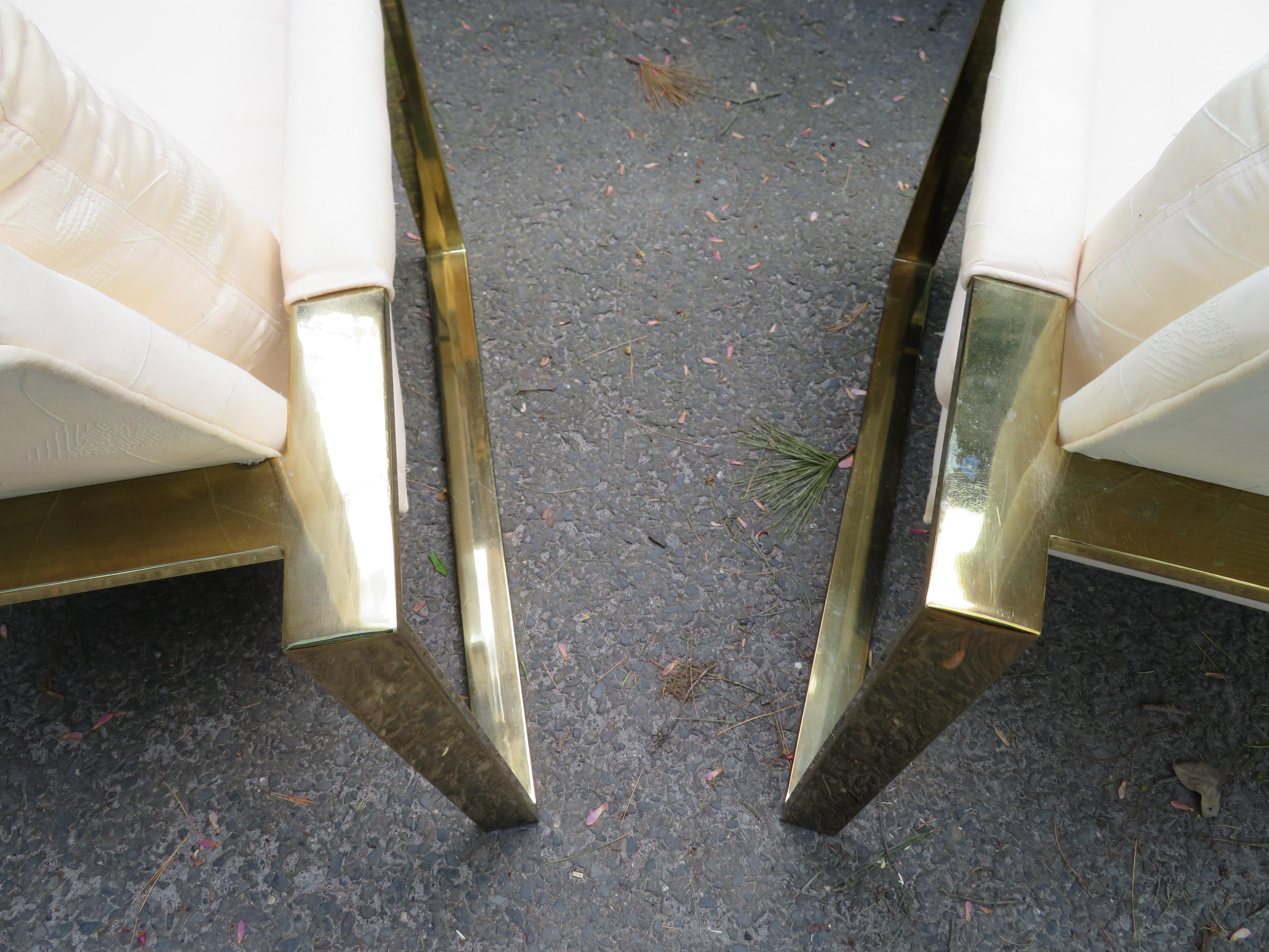 Handsome Pair Milo Baughman Brass Cube Chairs Mid-Century Modern 6
