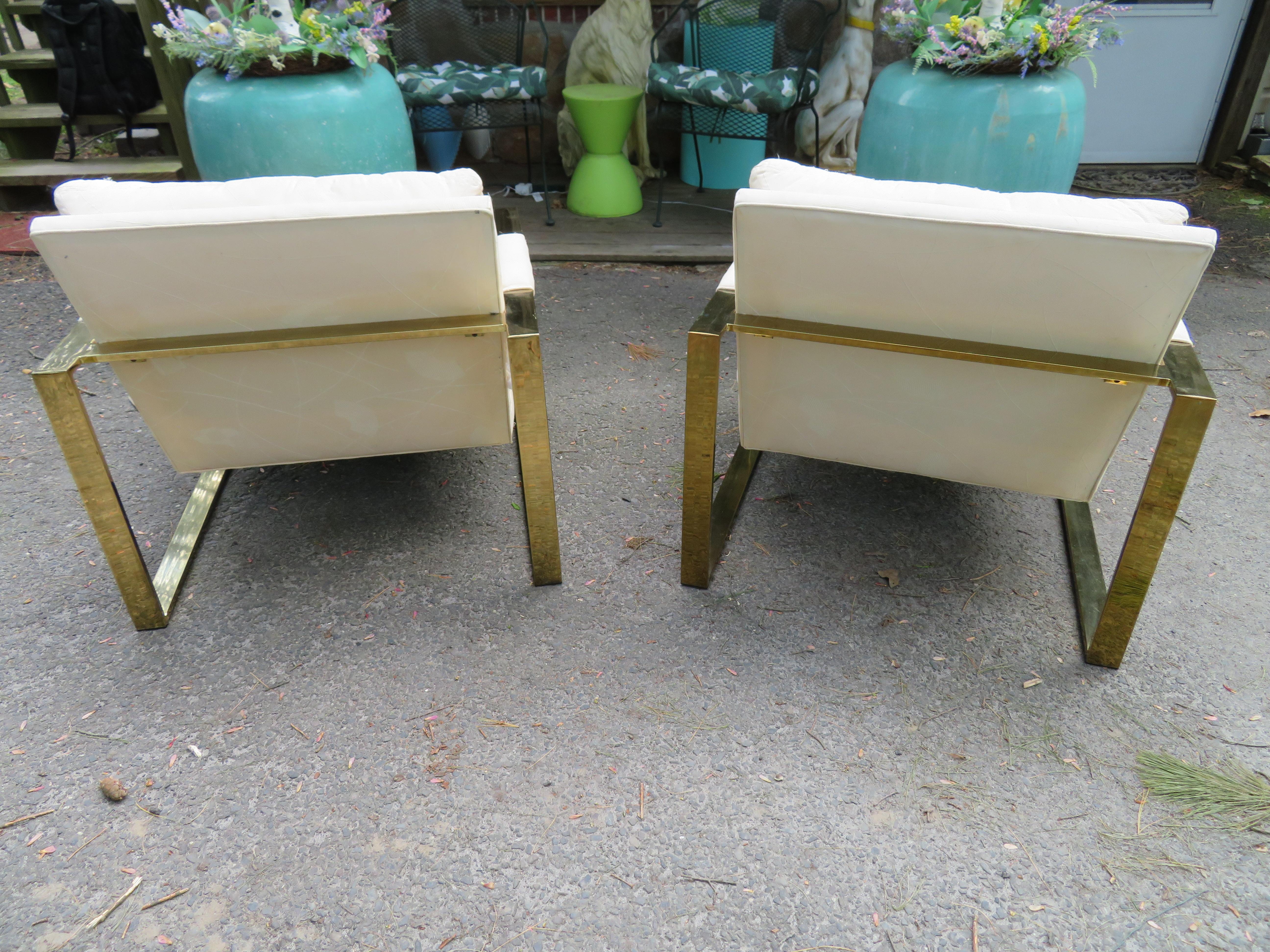 American Handsome Pair Milo Baughman Brass Cube Chairs Mid-Century Modern