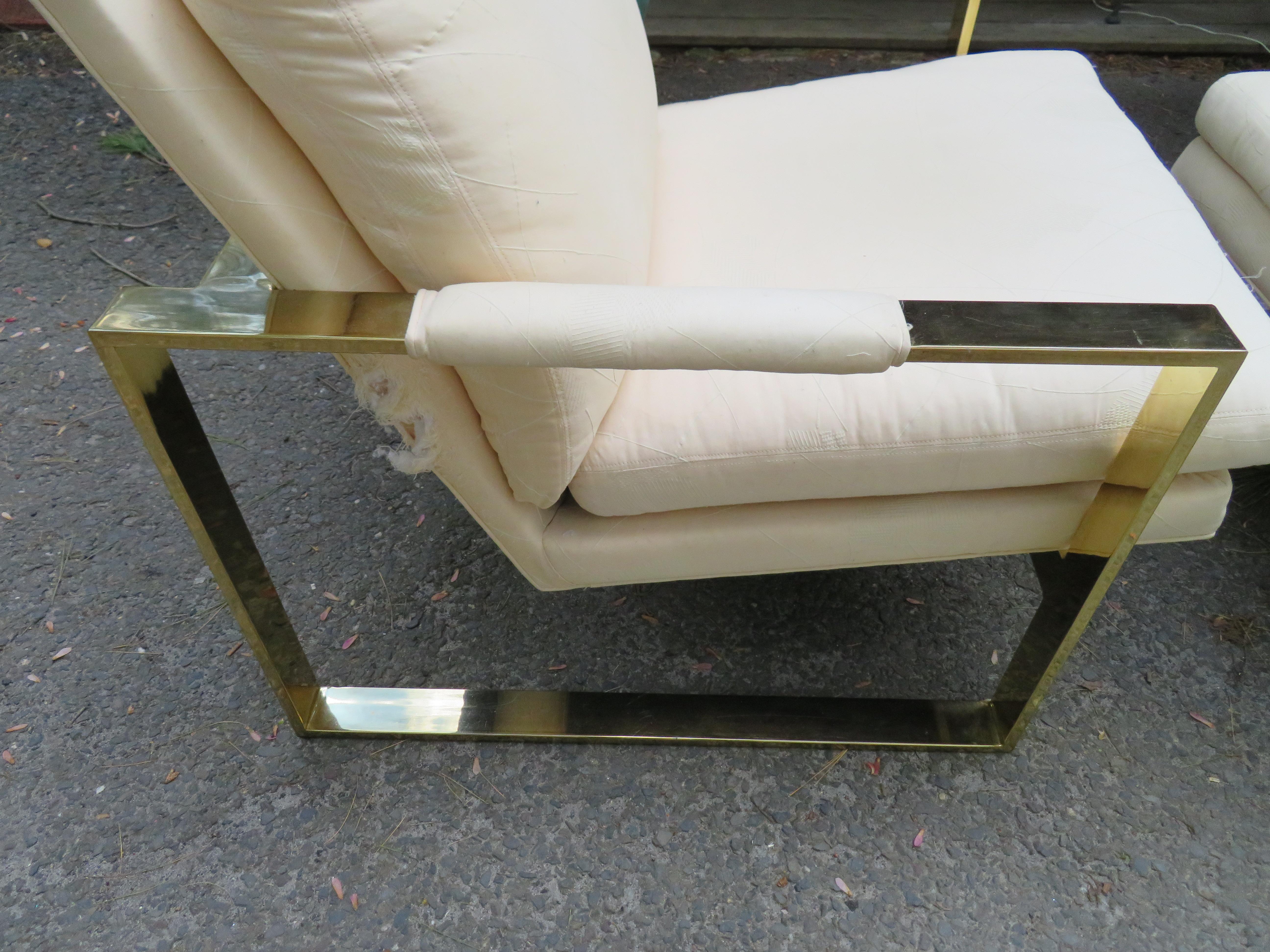 Handsome Pair Milo Baughman Brass Cube Chairs Mid-Century Modern 1