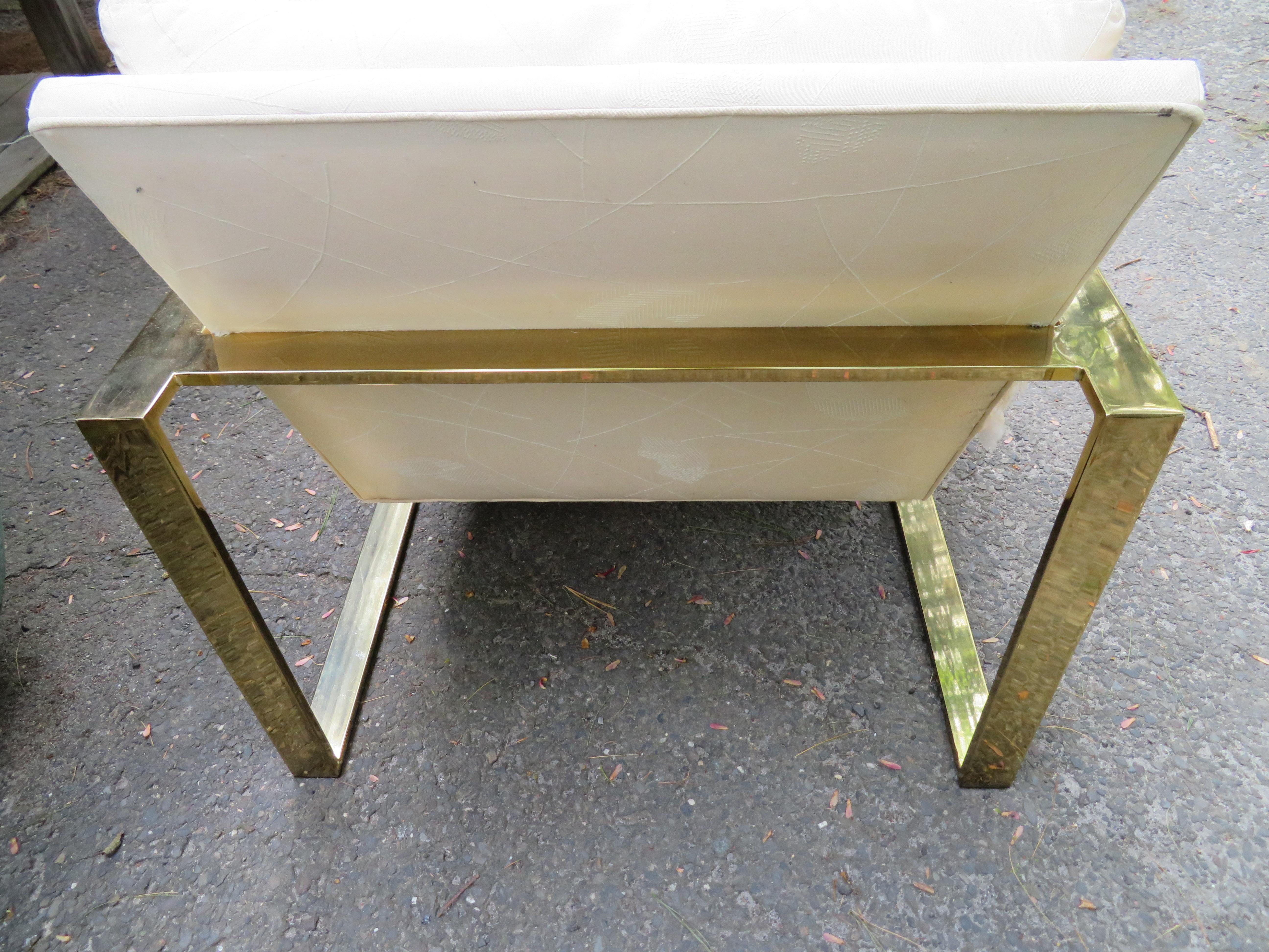 Handsome Pair Milo Baughman Brass Cube Chairs Mid-Century Modern 3