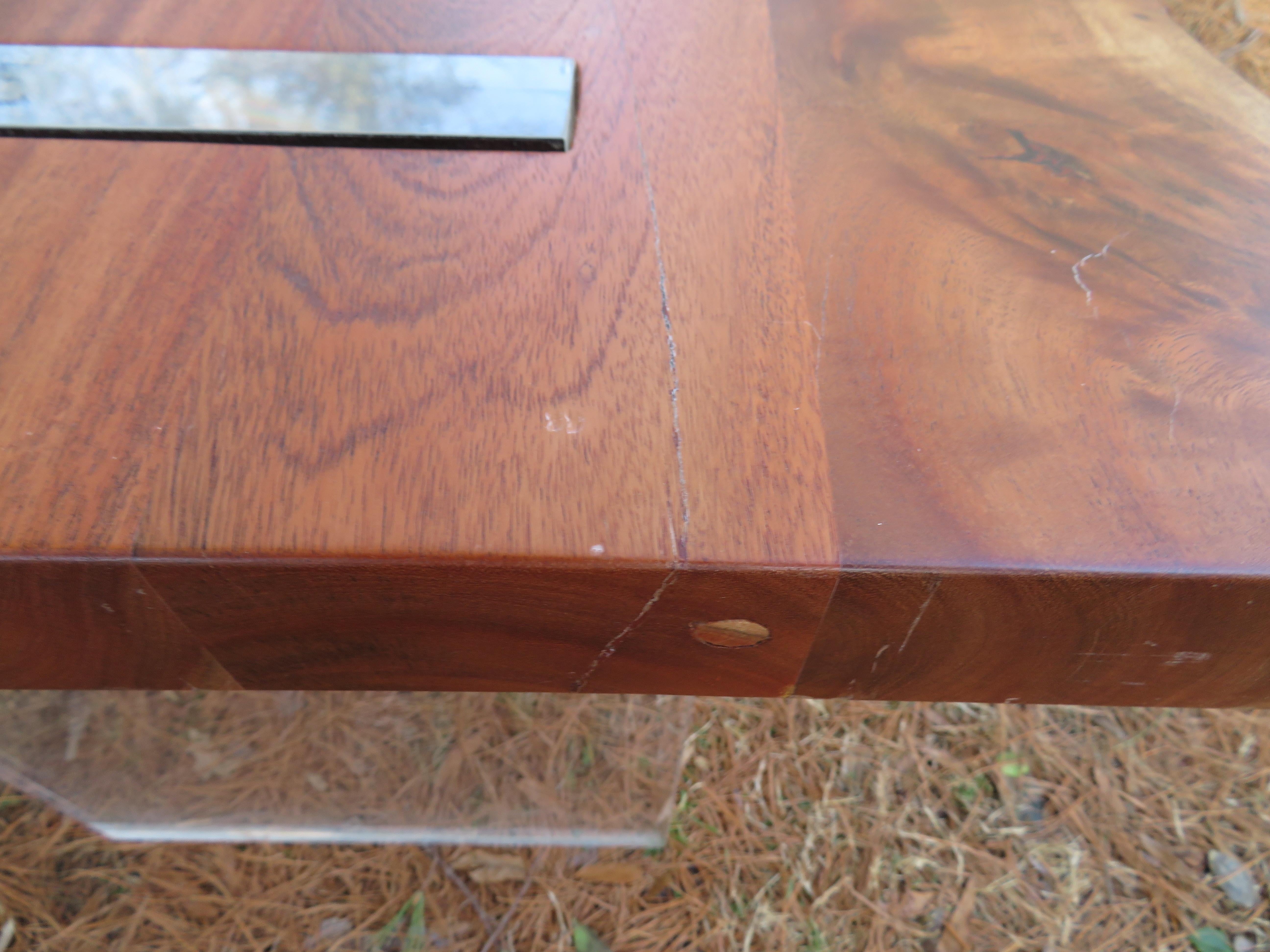 Late 20th Century Handsome Pair of Walnut Lucite Live Edge Side End Tables For Sale