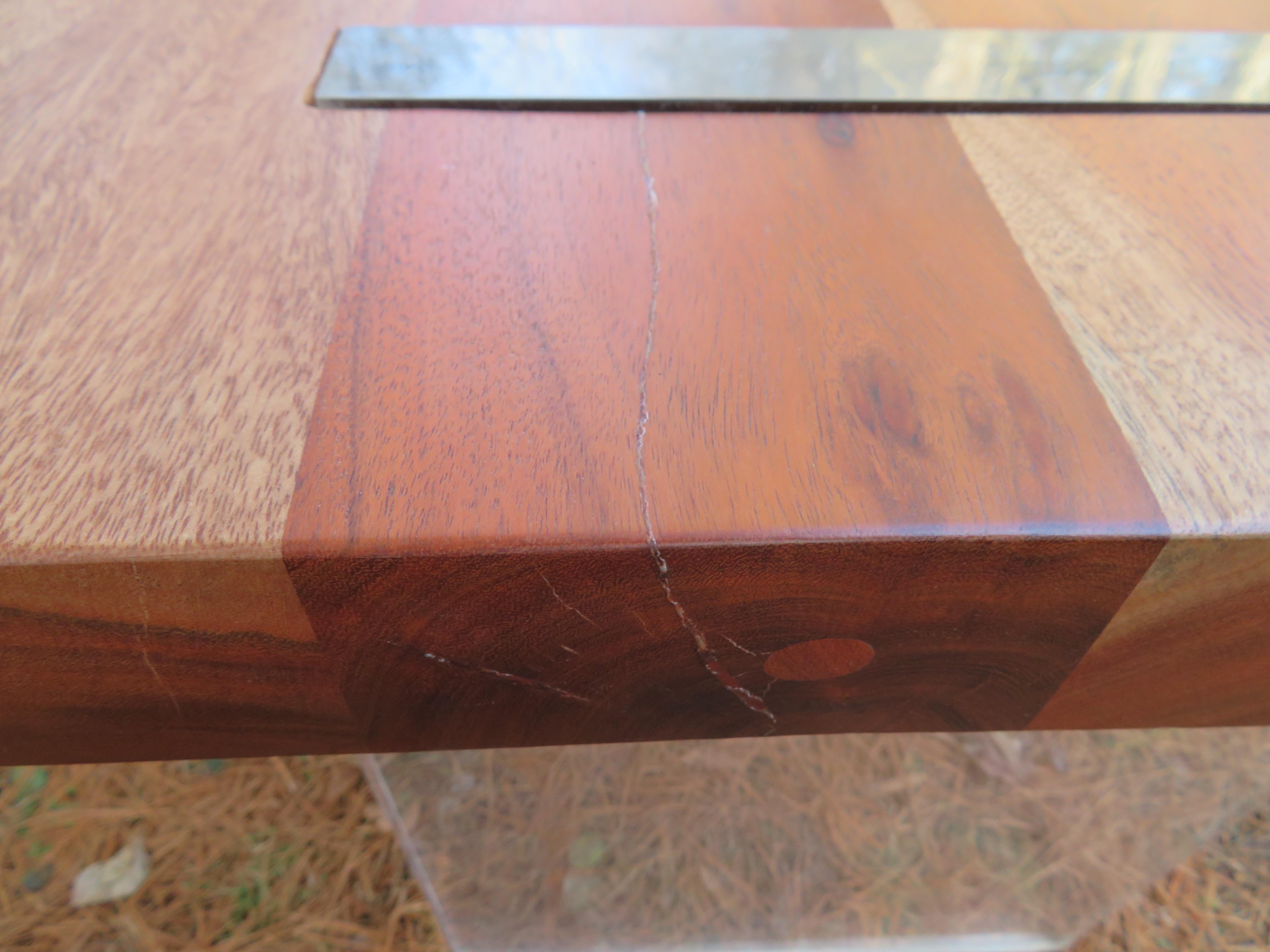 Handsome Pair of Walnut Lucite Live Edge Side End Tables For Sale 1