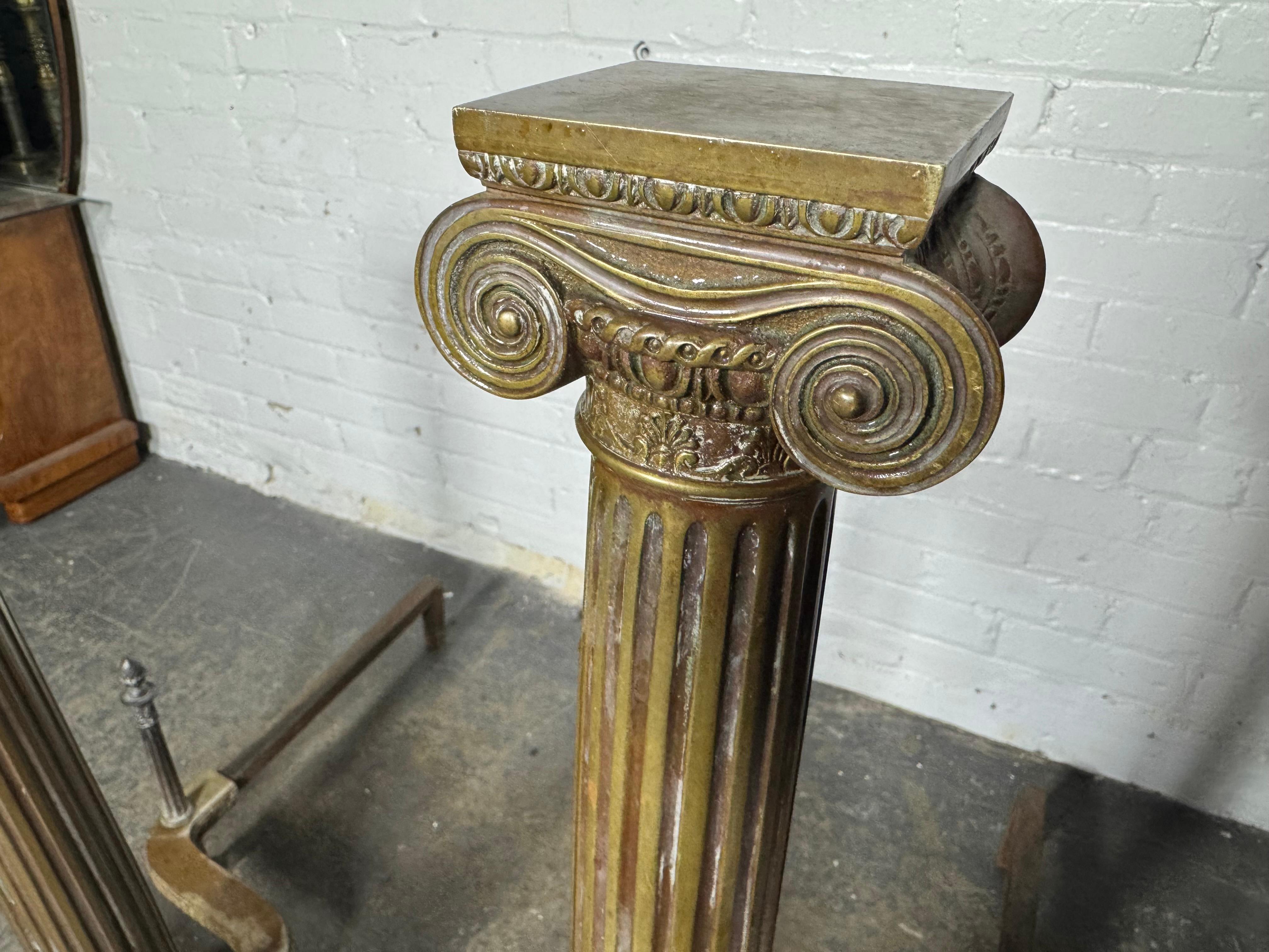 Brass Handsome Pair of 19th Century French Neoclassical Column Bronze Andirons For Sale