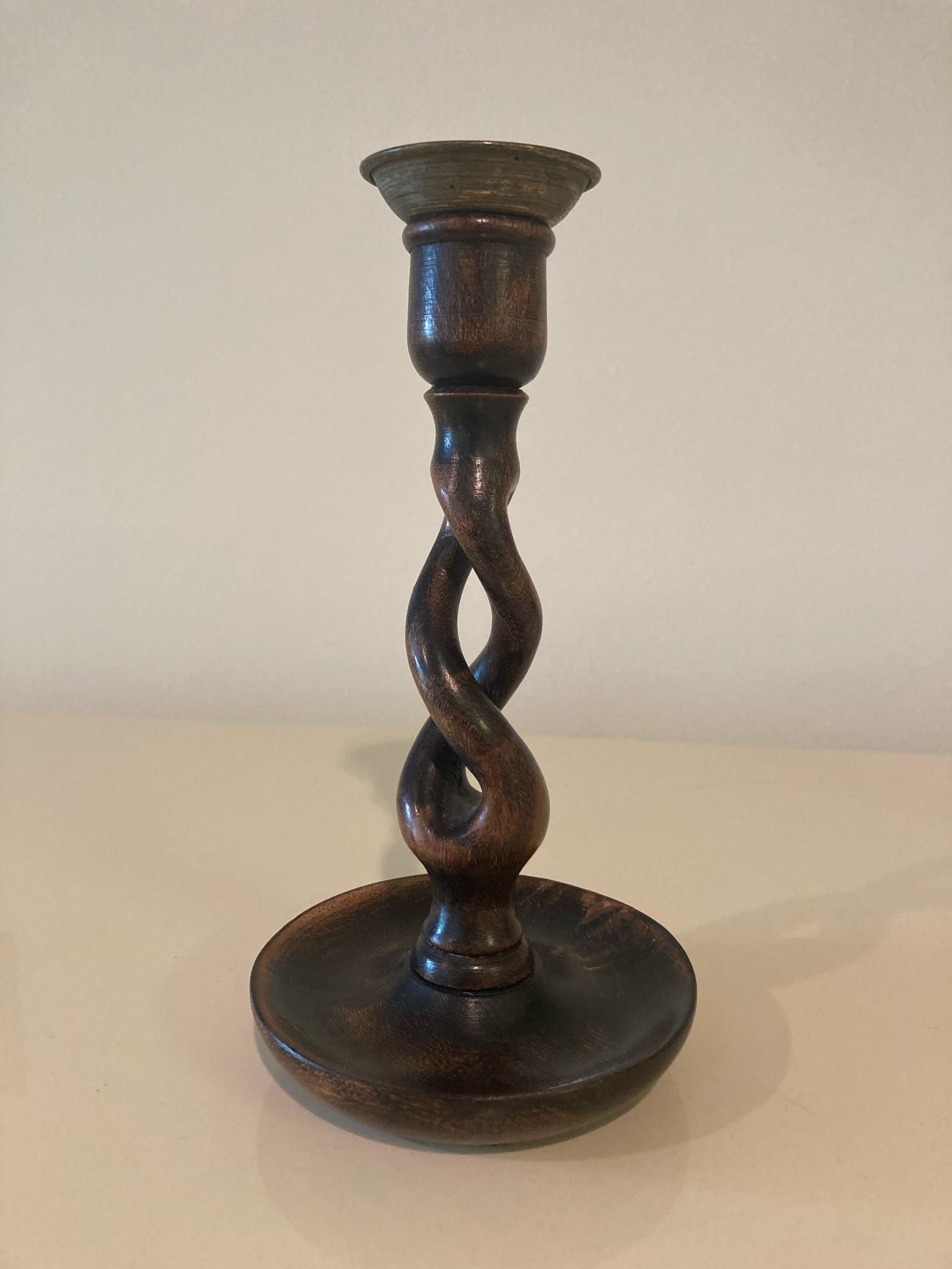 Handsome Pair of 19th Century Oak Barley Twist Candlesticks In Good Condition In Hopewell, NJ