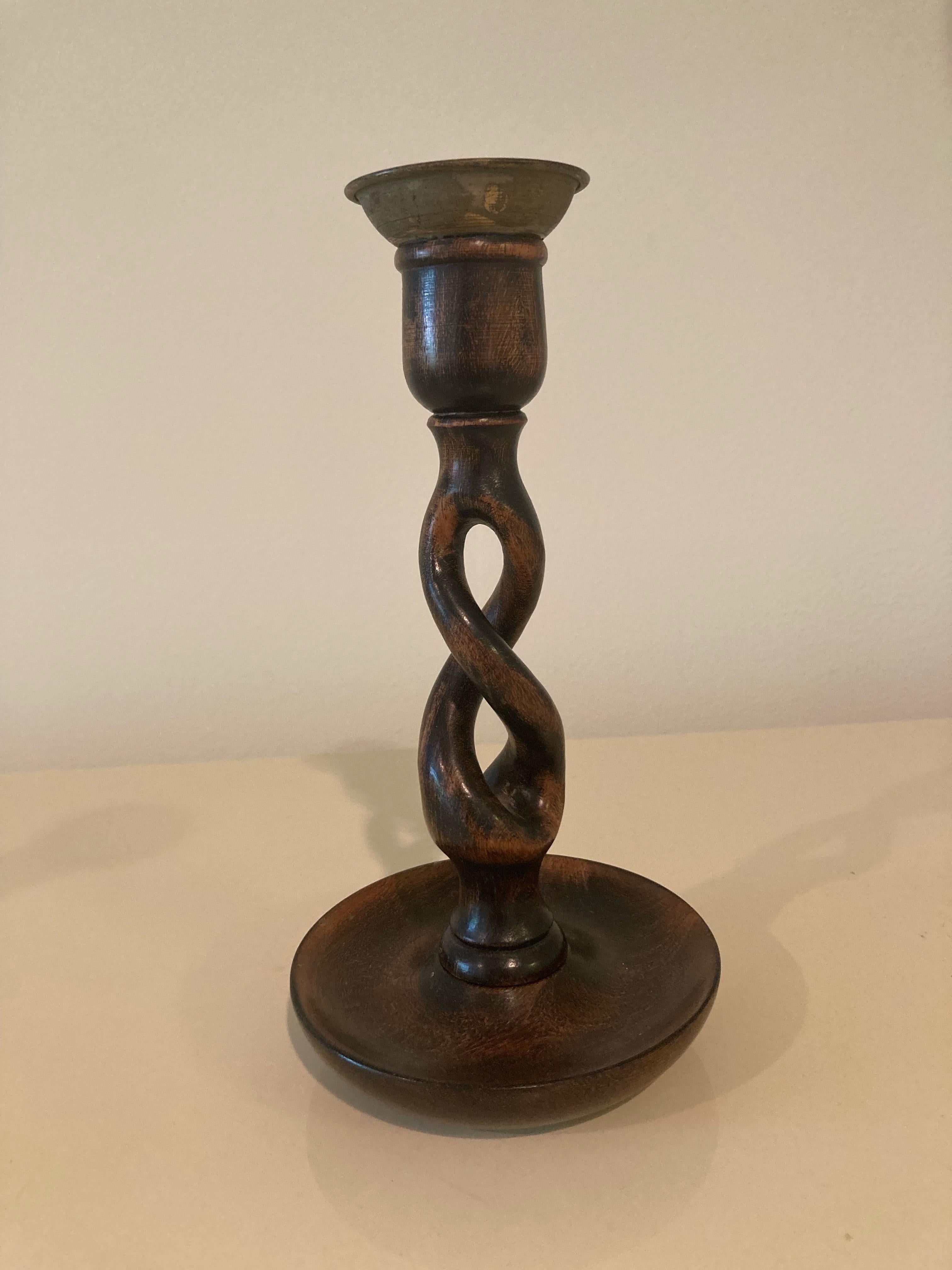 Brass Handsome Pair of 19th Century Oak Barley Twist Candlesticks