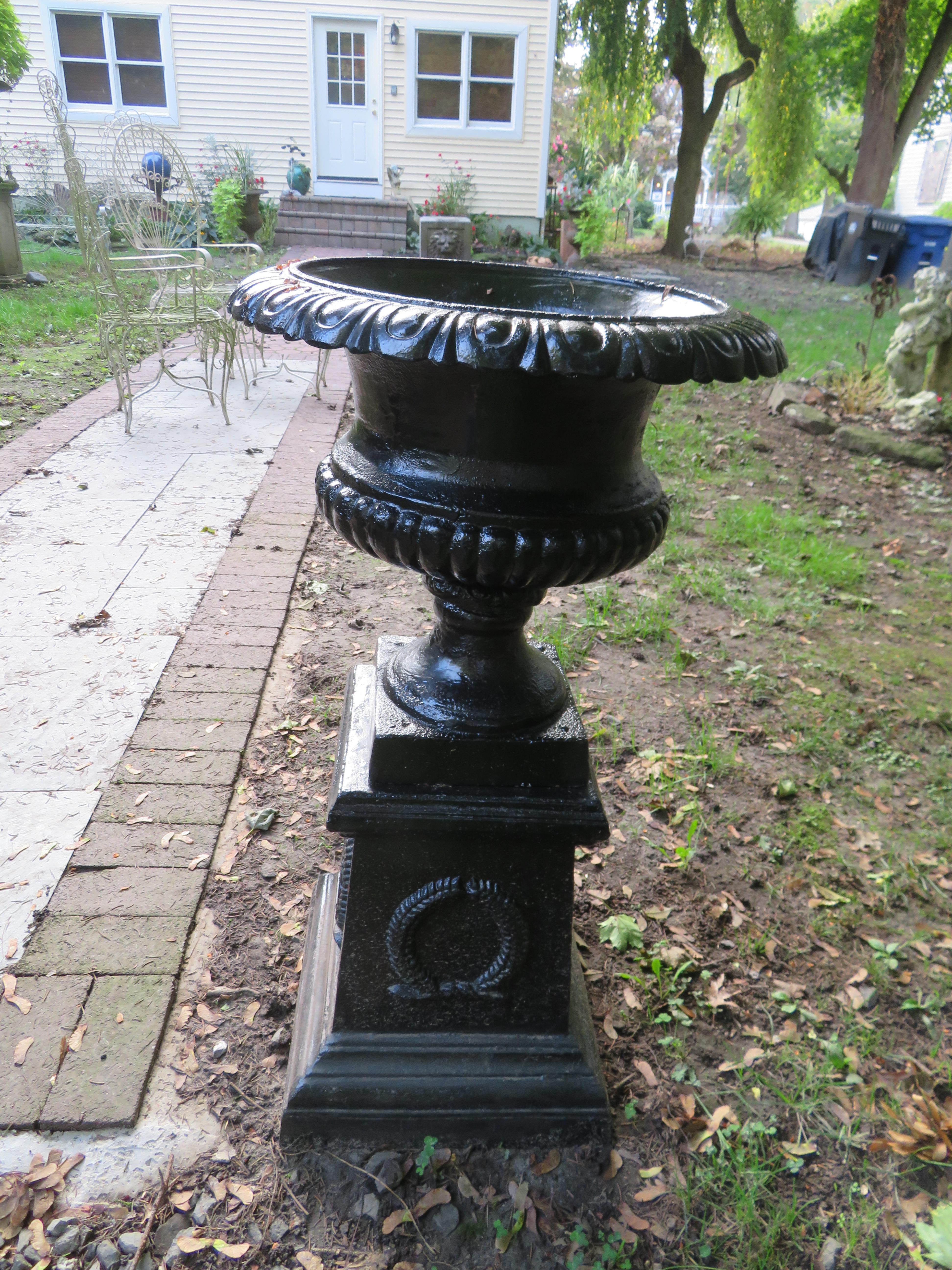 Handsome Pair of 20th Century Cast Iron Urns Victorian Style 3