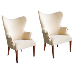 Handsome Pair of American 1940's Butterfly Wingback Arm Chairs