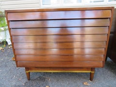 Handsome Pair of American of Martinsville Walnut Brass Louvered Bachelors Chests