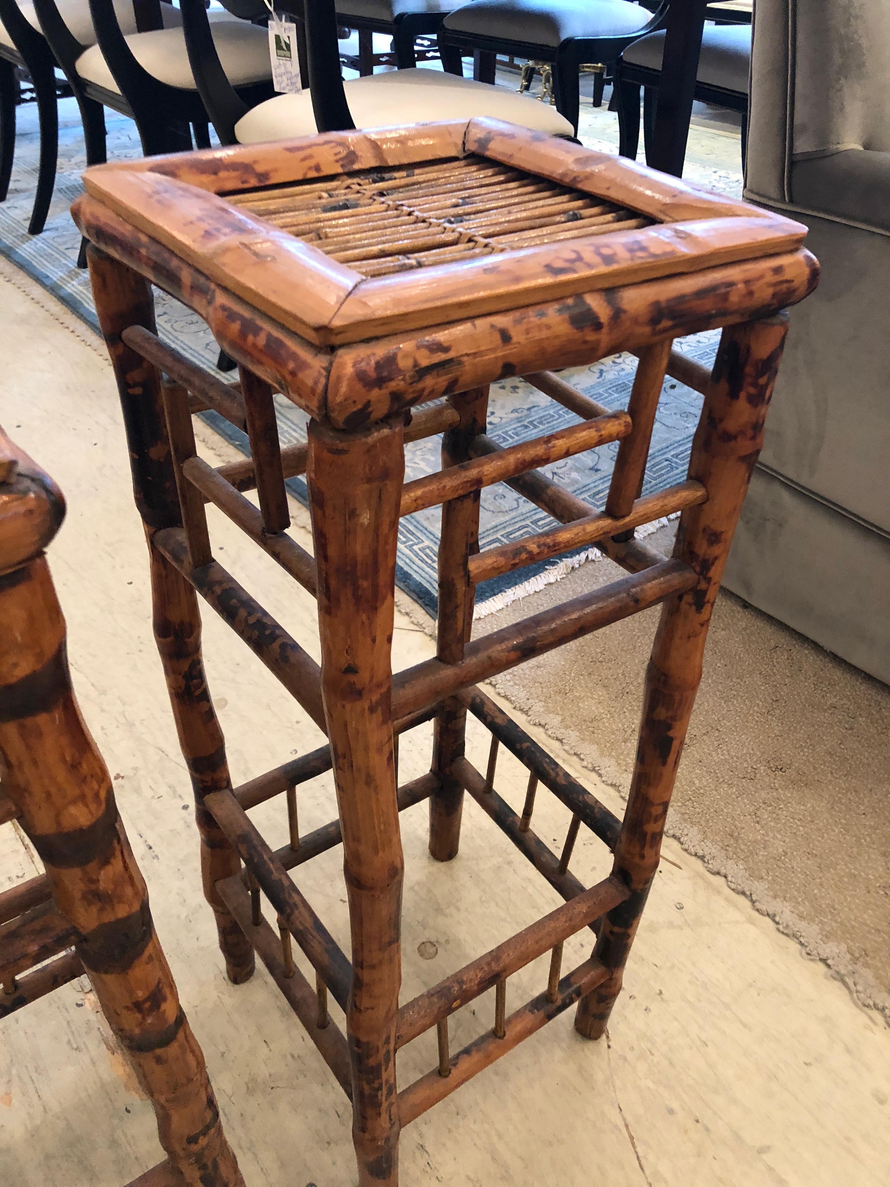 Mid-20th Century Handsome Pair of Antique Bamboo Side Tables Plant Stands