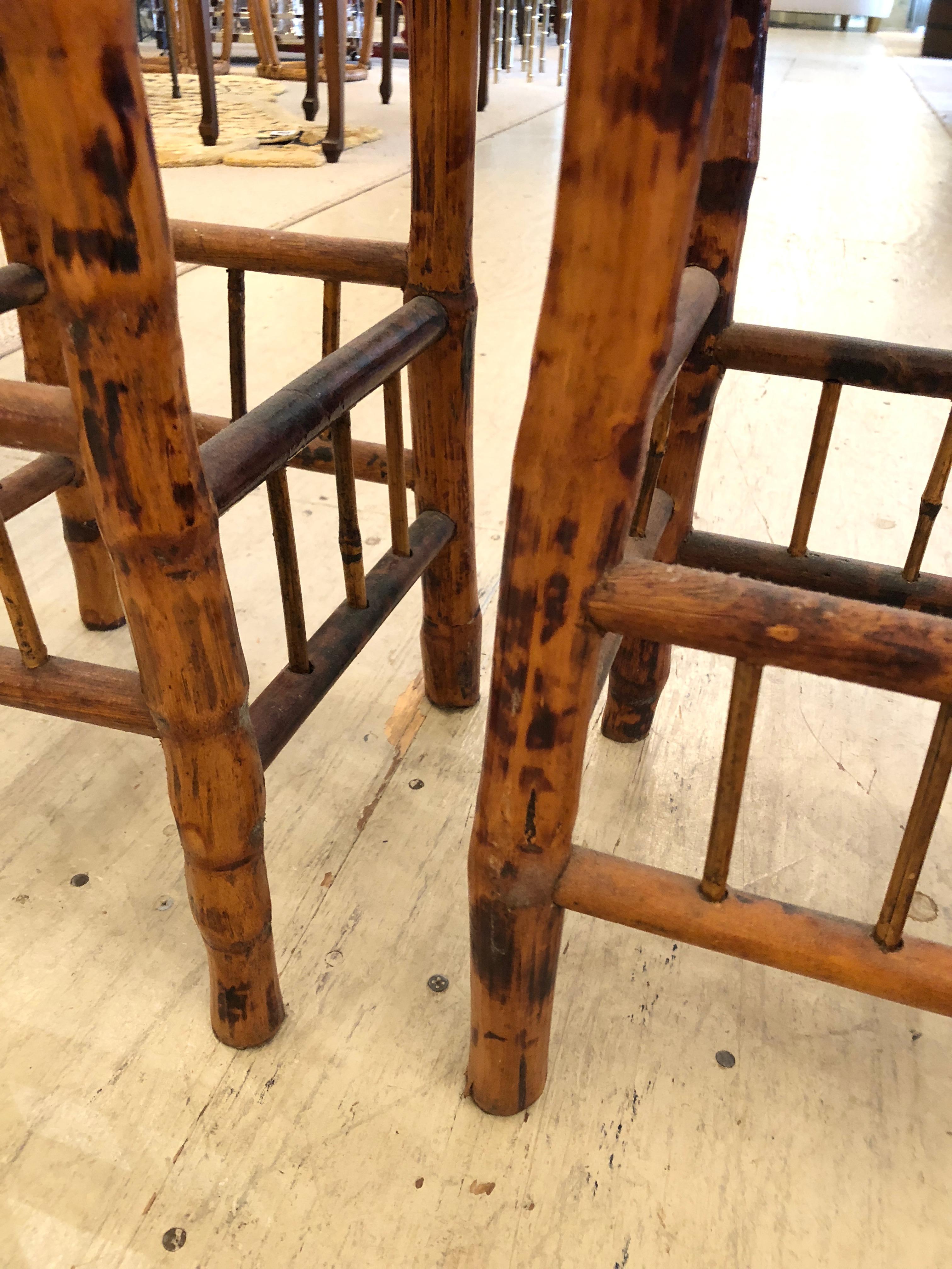 Handsome Pair of Antique Bamboo Side Tables Plant Stands 2