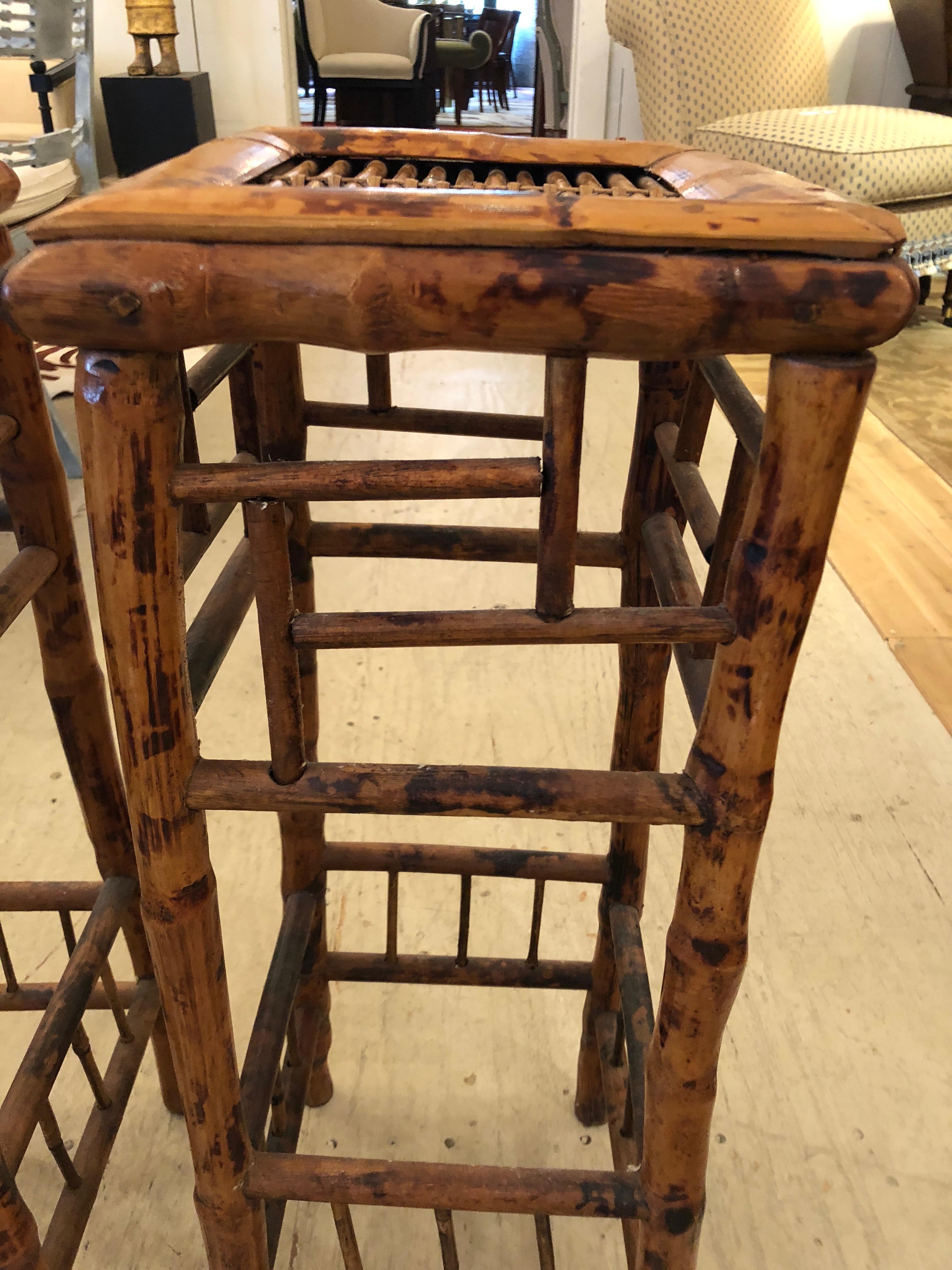 Handsome Pair of Antique Bamboo Side Tables Plant Stands 3