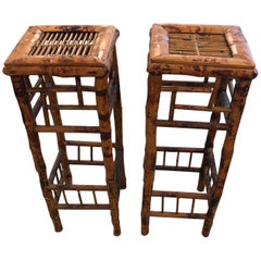 Handsome Pair of Antique Bamboo Side Tables Plant Stands