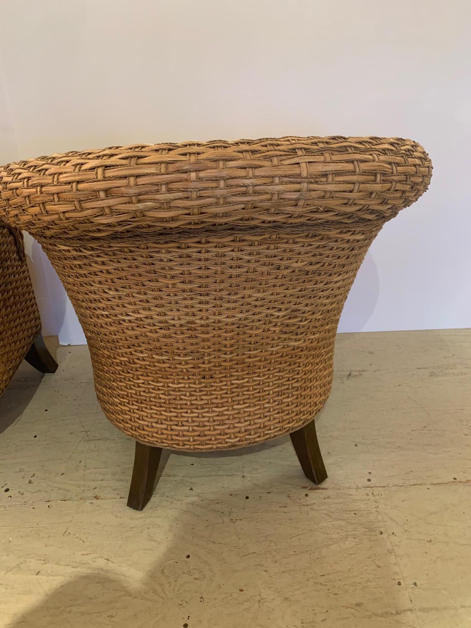 Handsome Pair of Barrel Back Woven Rattan Club Chairs 2