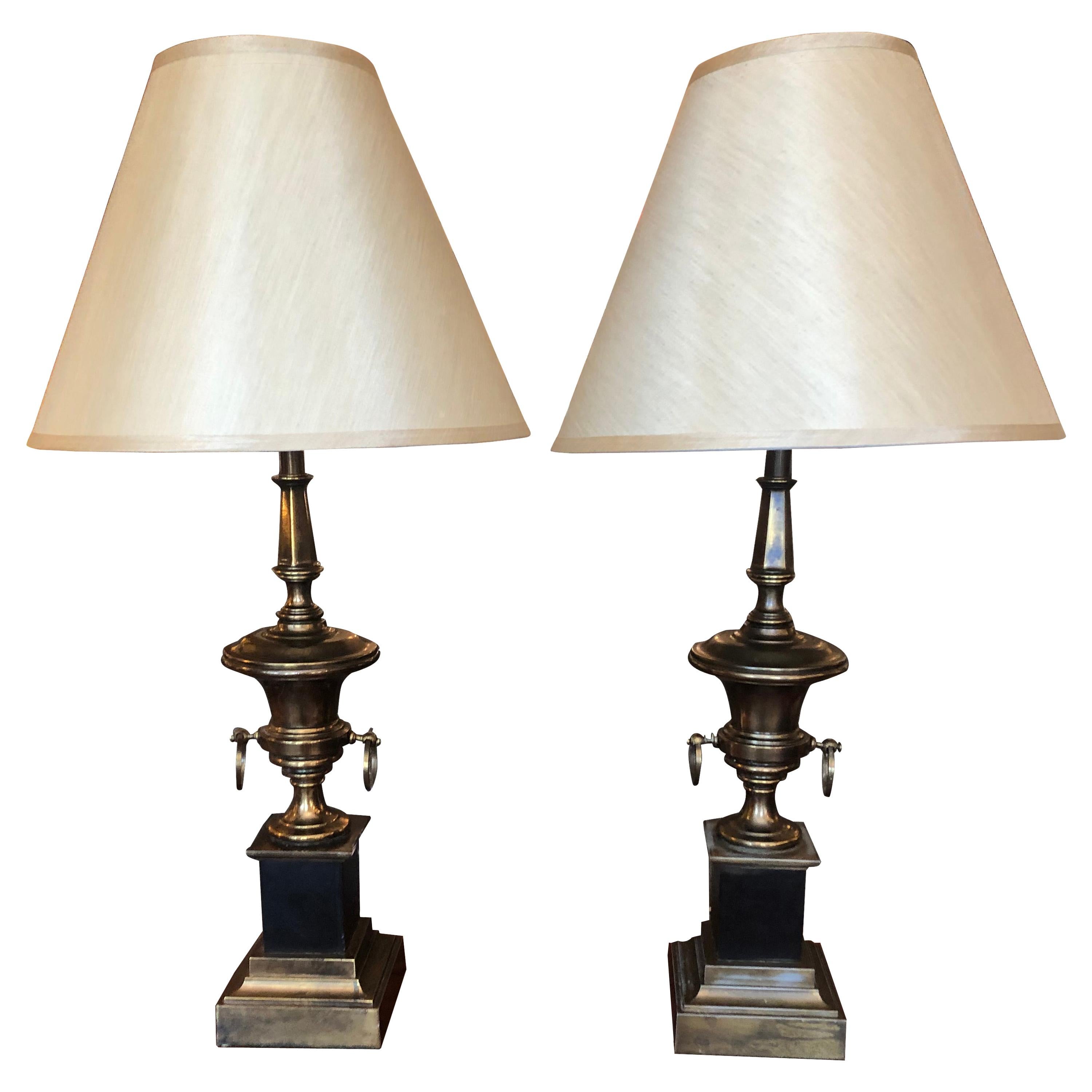 Handsome Pair of Brass Urn Shaped Table Lamps