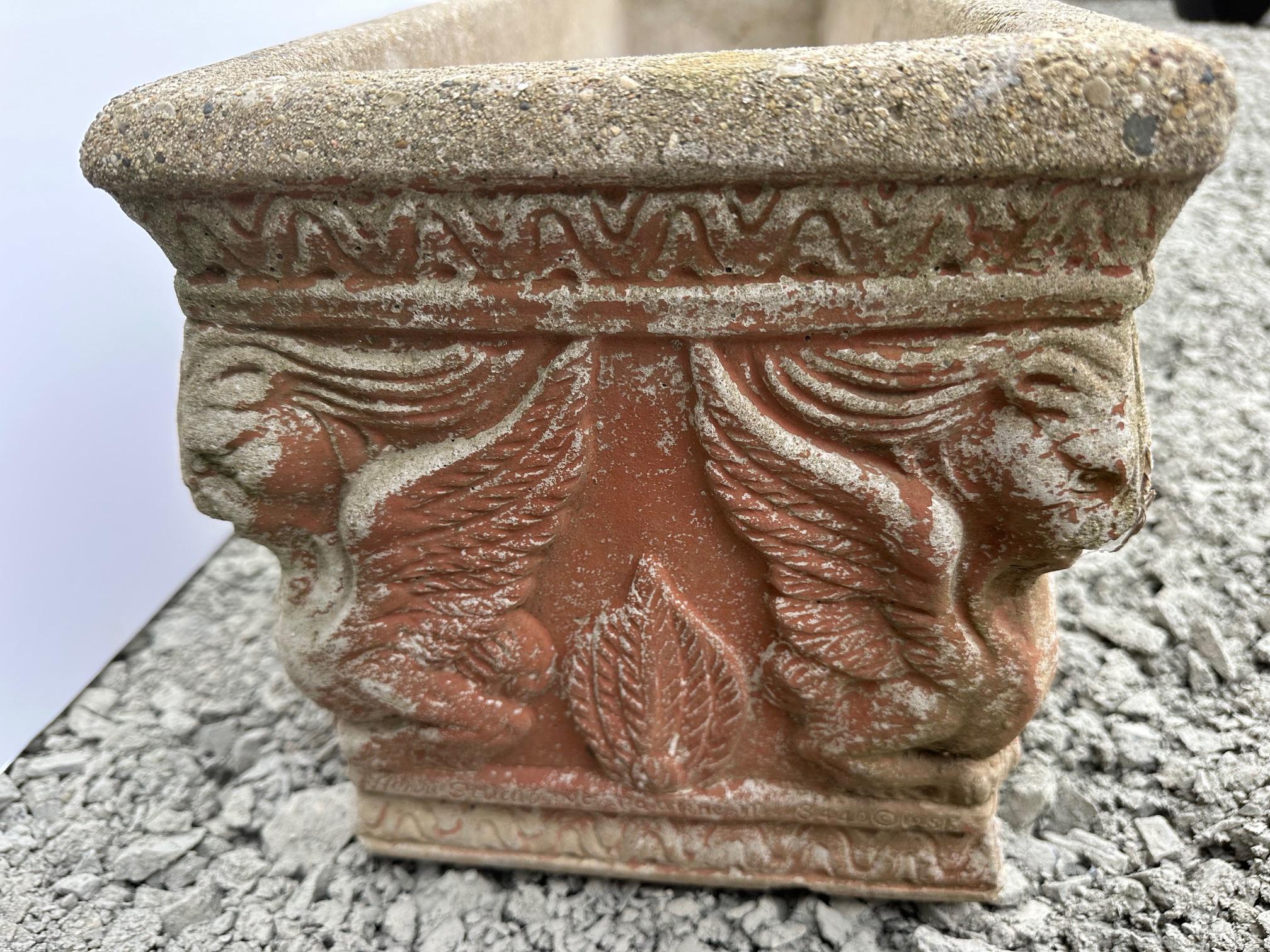 American Handsome Pair of Cast Stone Trough Shaped Planters