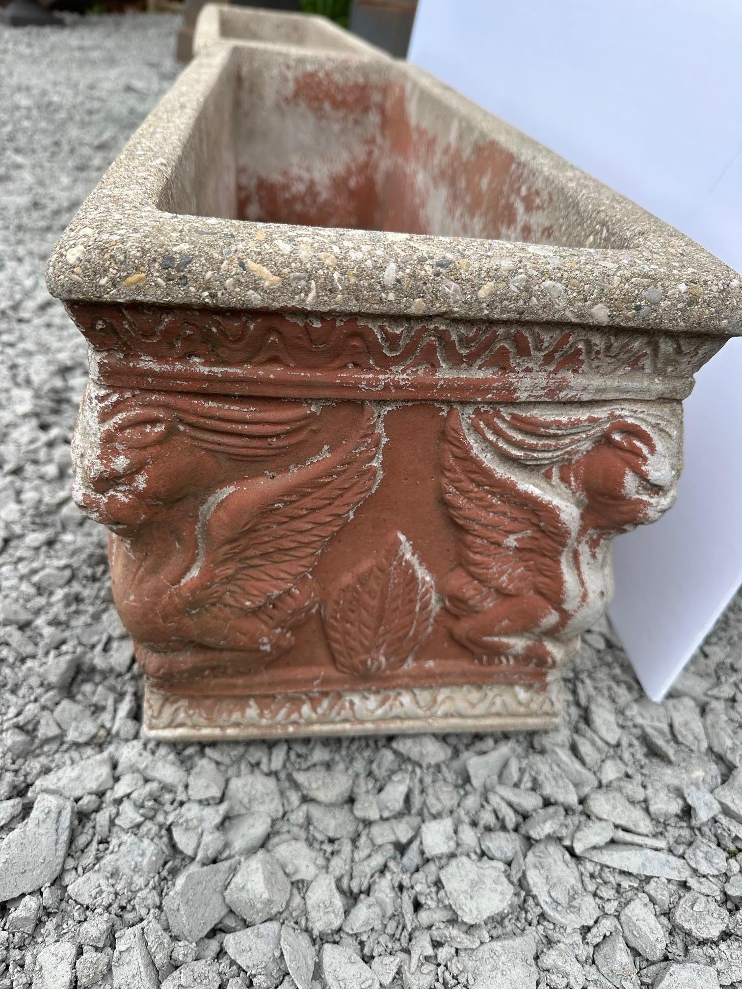 Early 20th Century Handsome Pair of Cast Stone Trough Shaped Planters