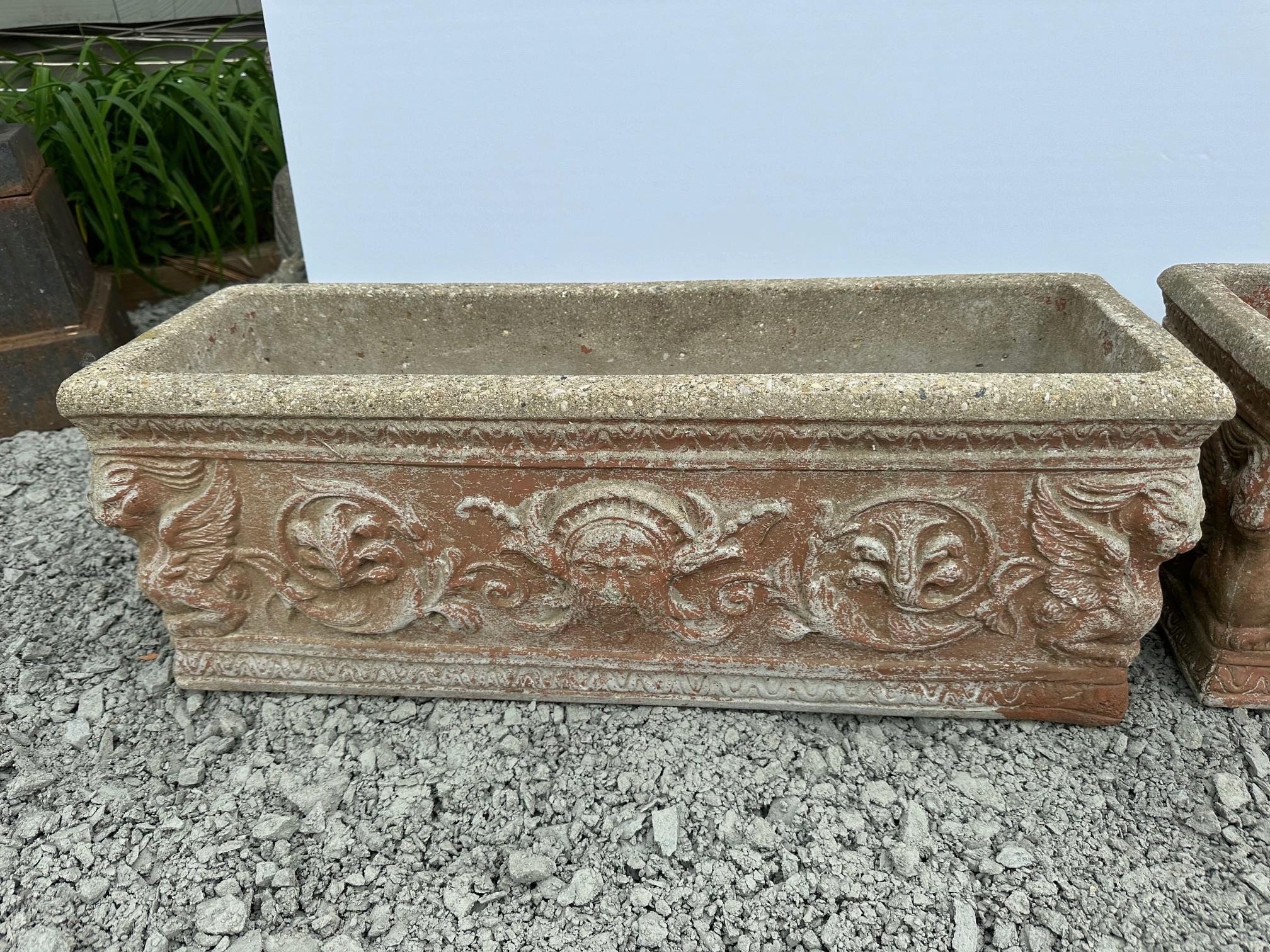 Handsome Pair of Cast Stone Trough Shaped Planters 2