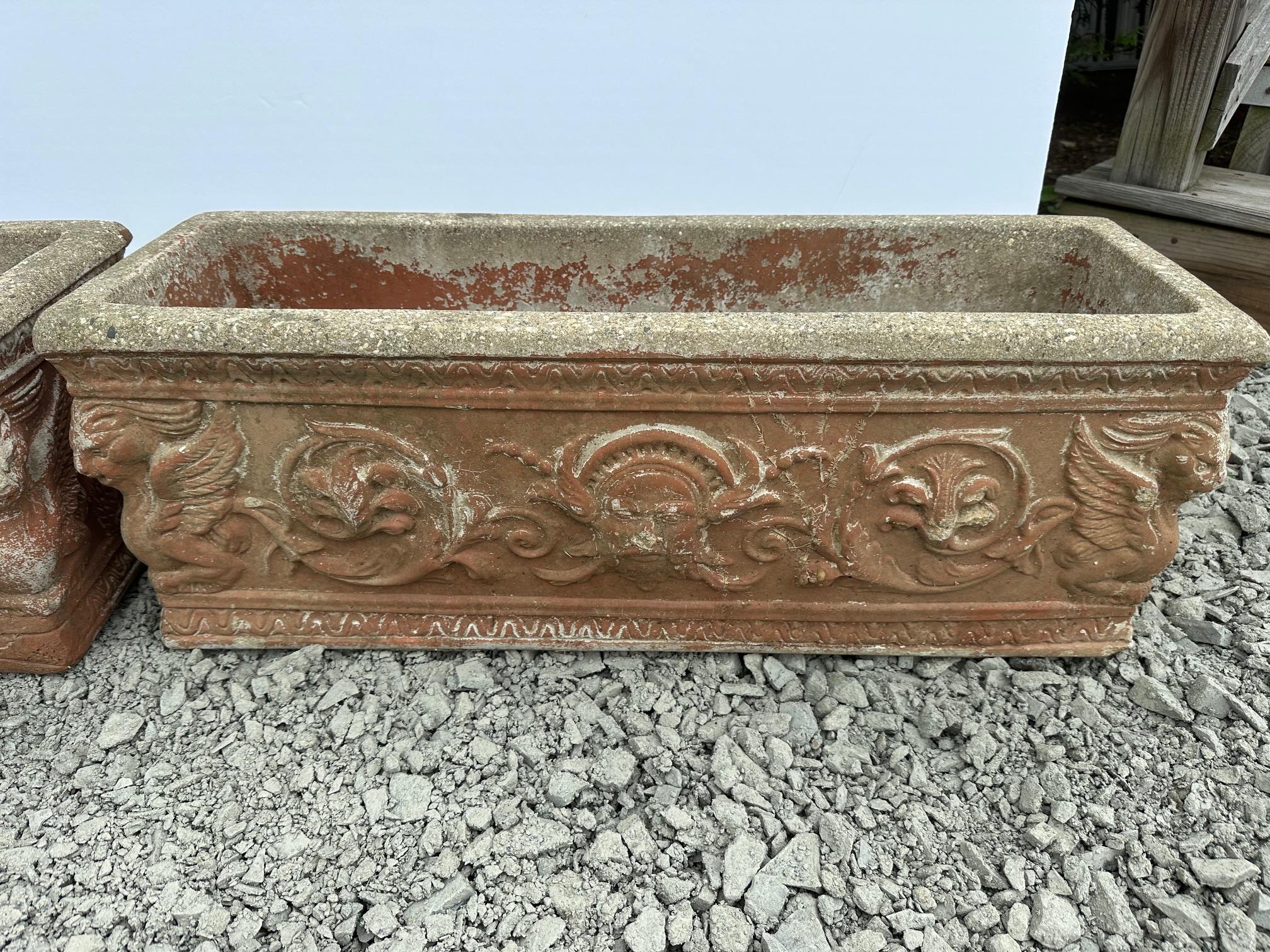 Handsome Pair of Cast Stone Trough Shaped Planters 3