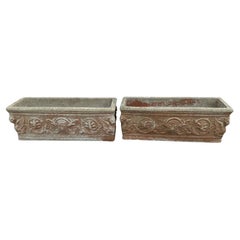 Handsome Pair of Cast Stone Trough Shaped Planters