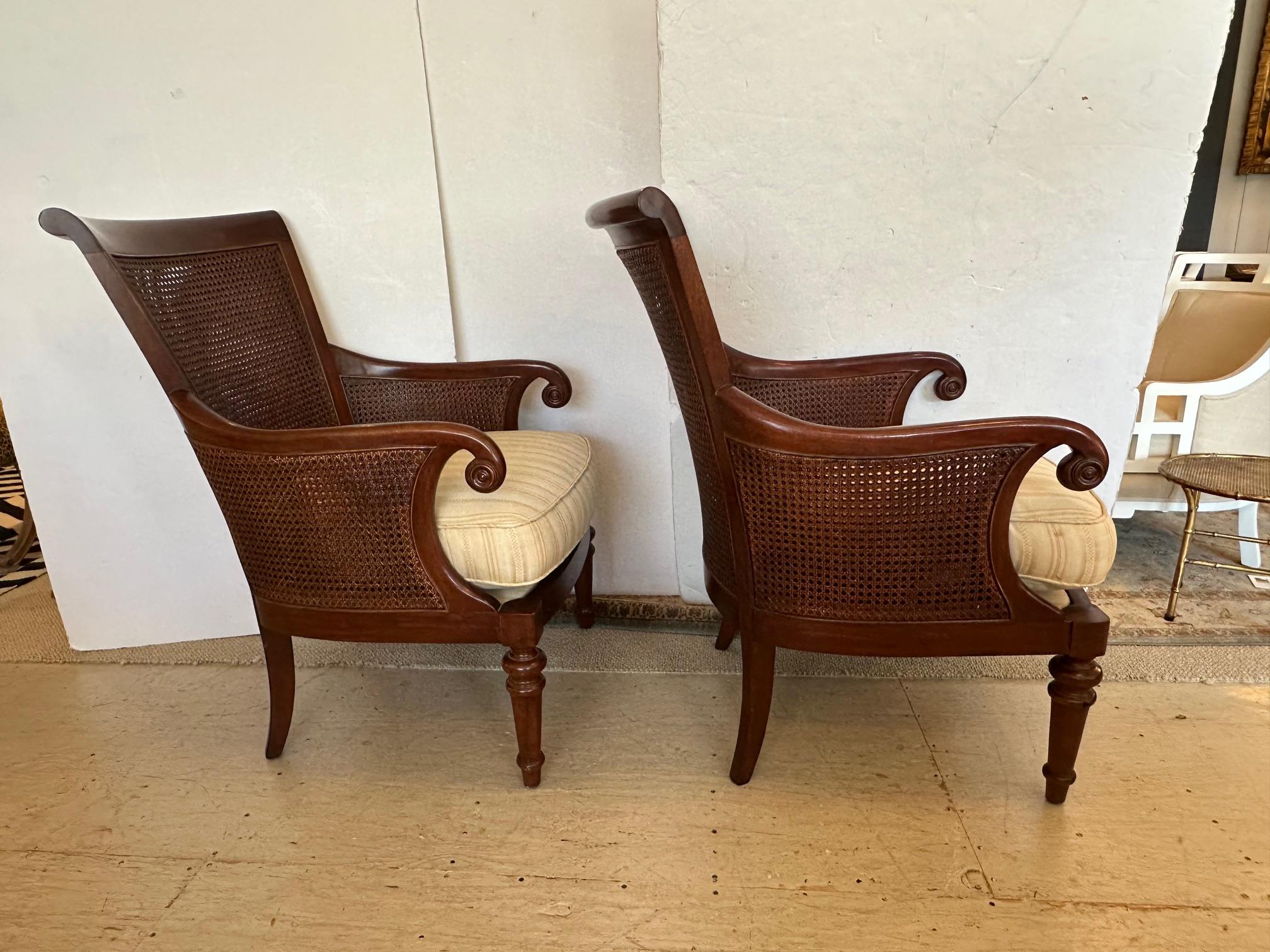 Handsome Pair of Double Caned Hickory Chair Regency Style Chairs by Mark Hampton In Good Condition For Sale In Hopewell, NJ