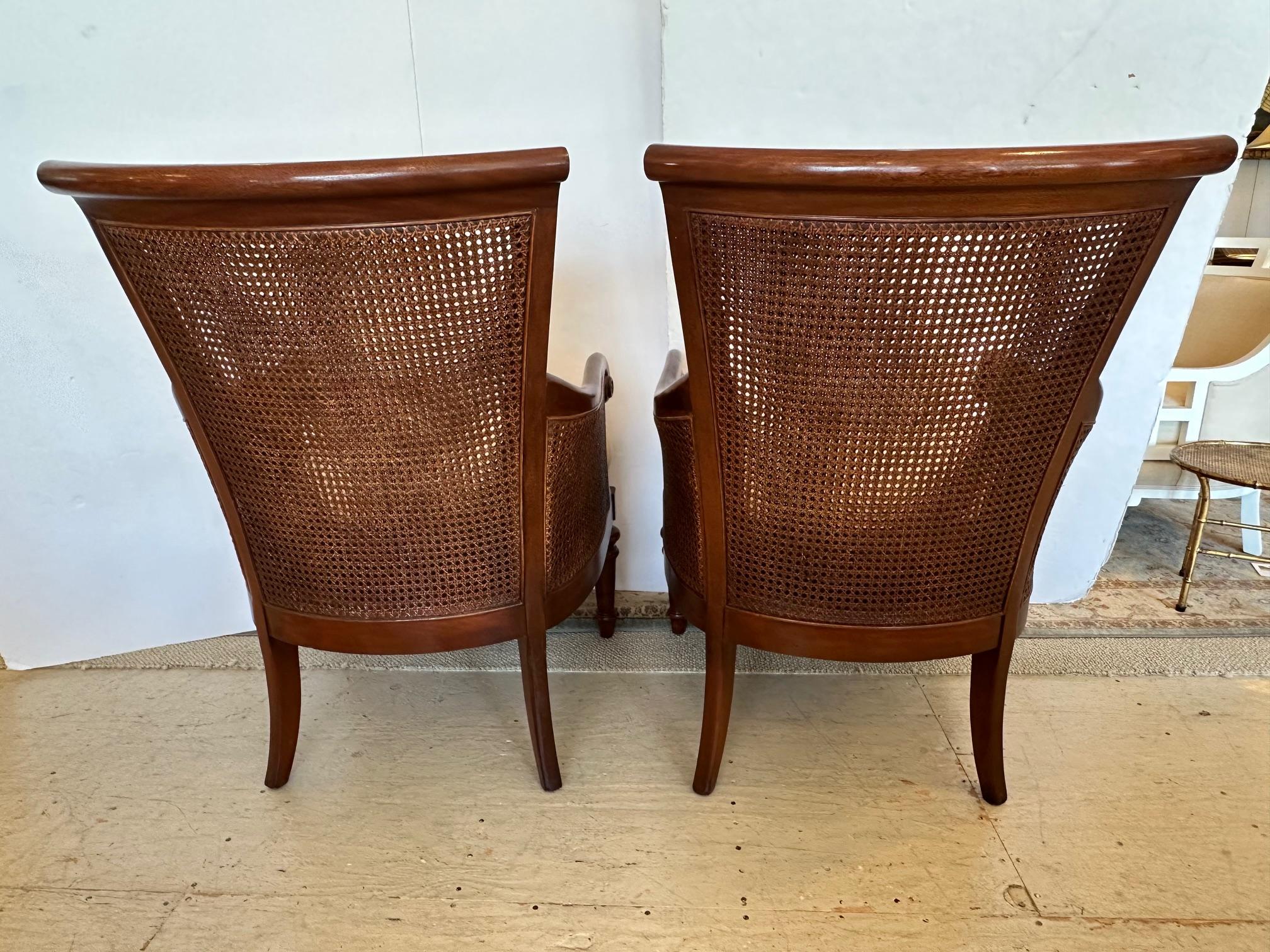 Contemporary Handsome Pair of Double Caned Hickory Chair Regency Style Chairs by Mark Hampton For Sale