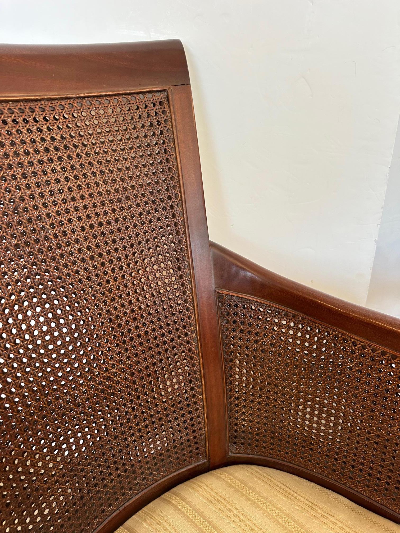 Upholstery Handsome Pair of Double Caned Hickory Chair Regency Style Chairs by Mark Hampton For Sale