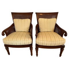 Handsome Pair of Double Caned Hickory Chair Regency Style Chairs by Mark Hampton