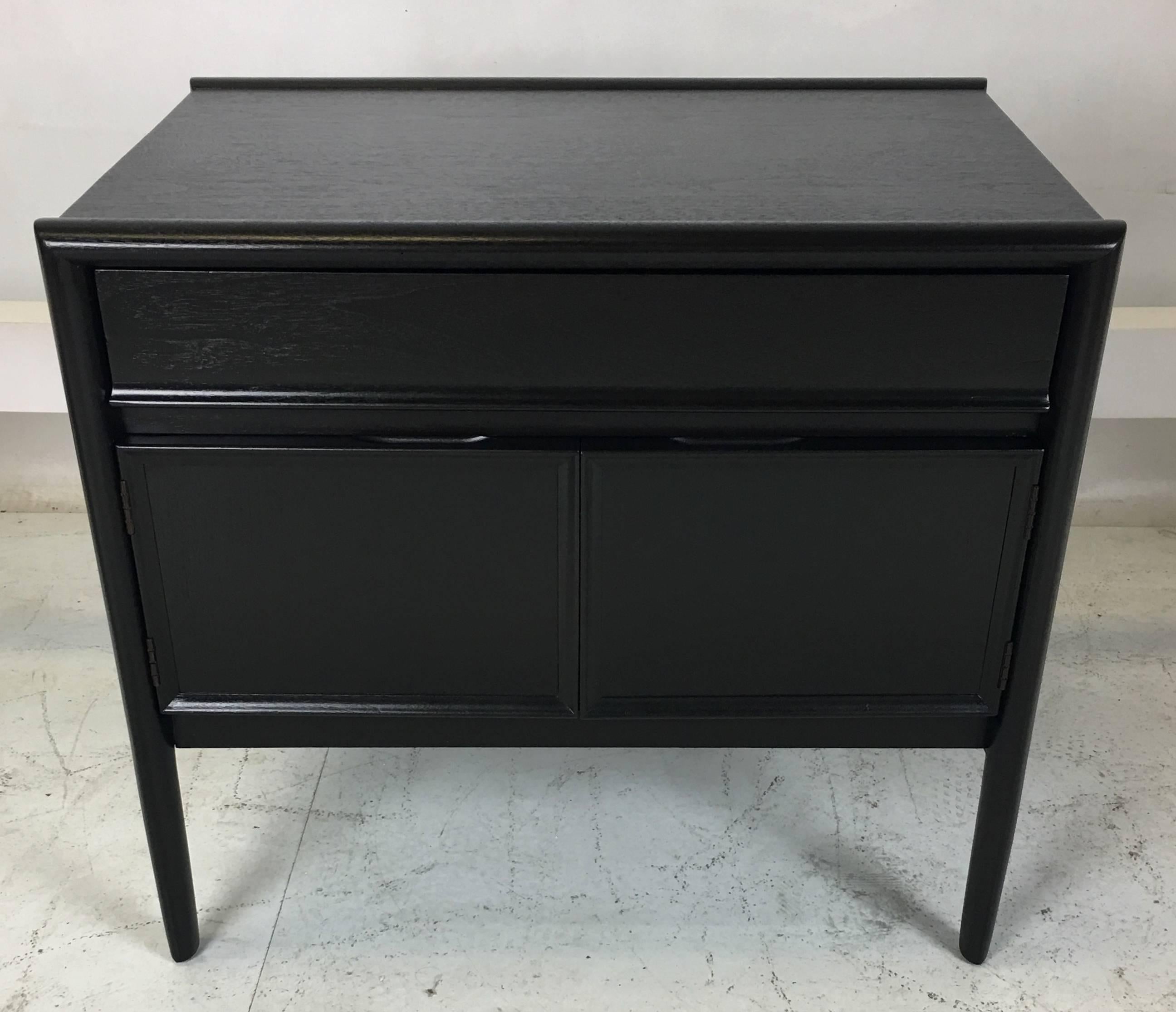 American Handsome Pair of Ebonized Walnut Nightstands