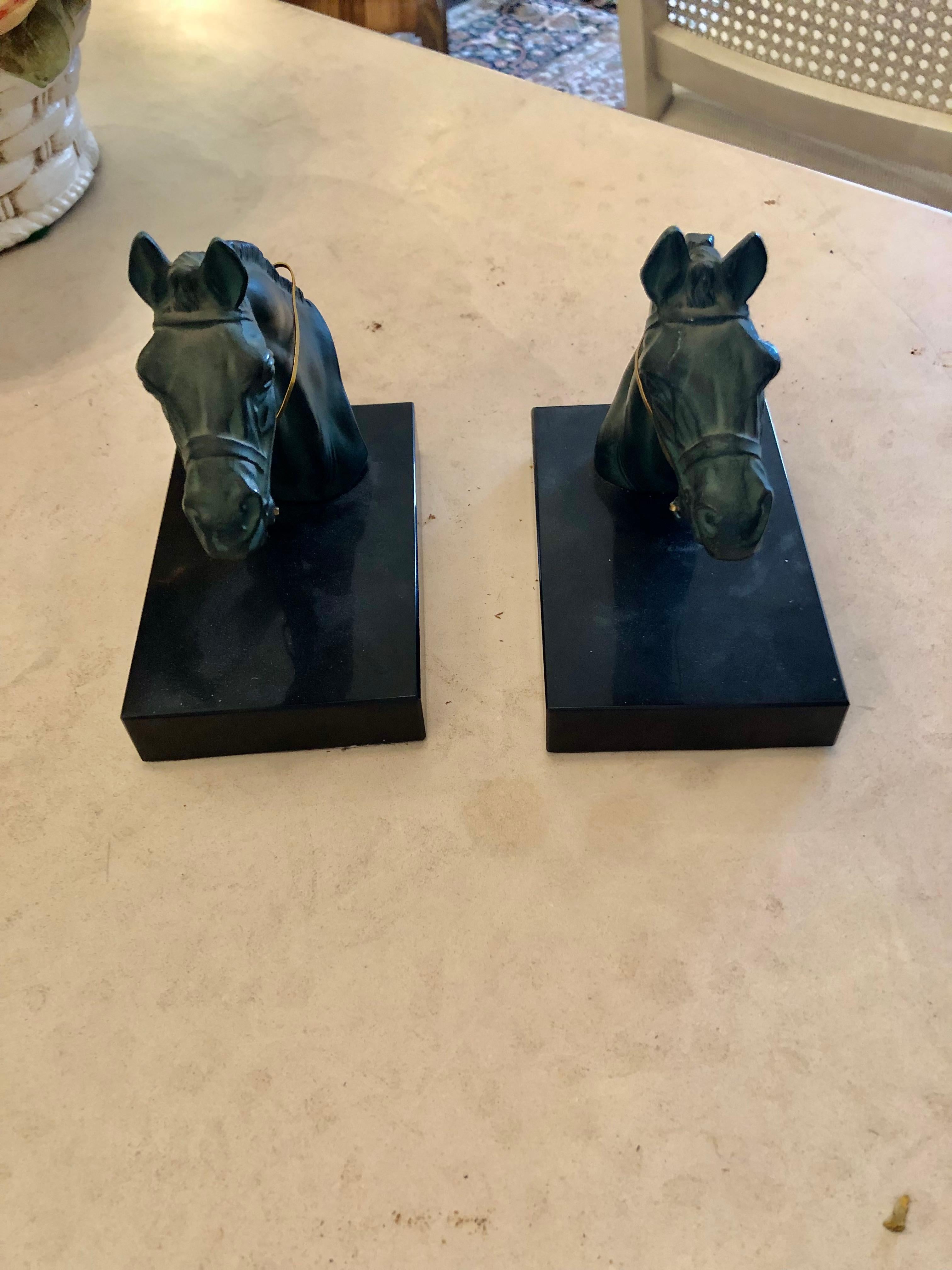 American Handsome Pair of Equestrian Verdigris Bookends For Sale