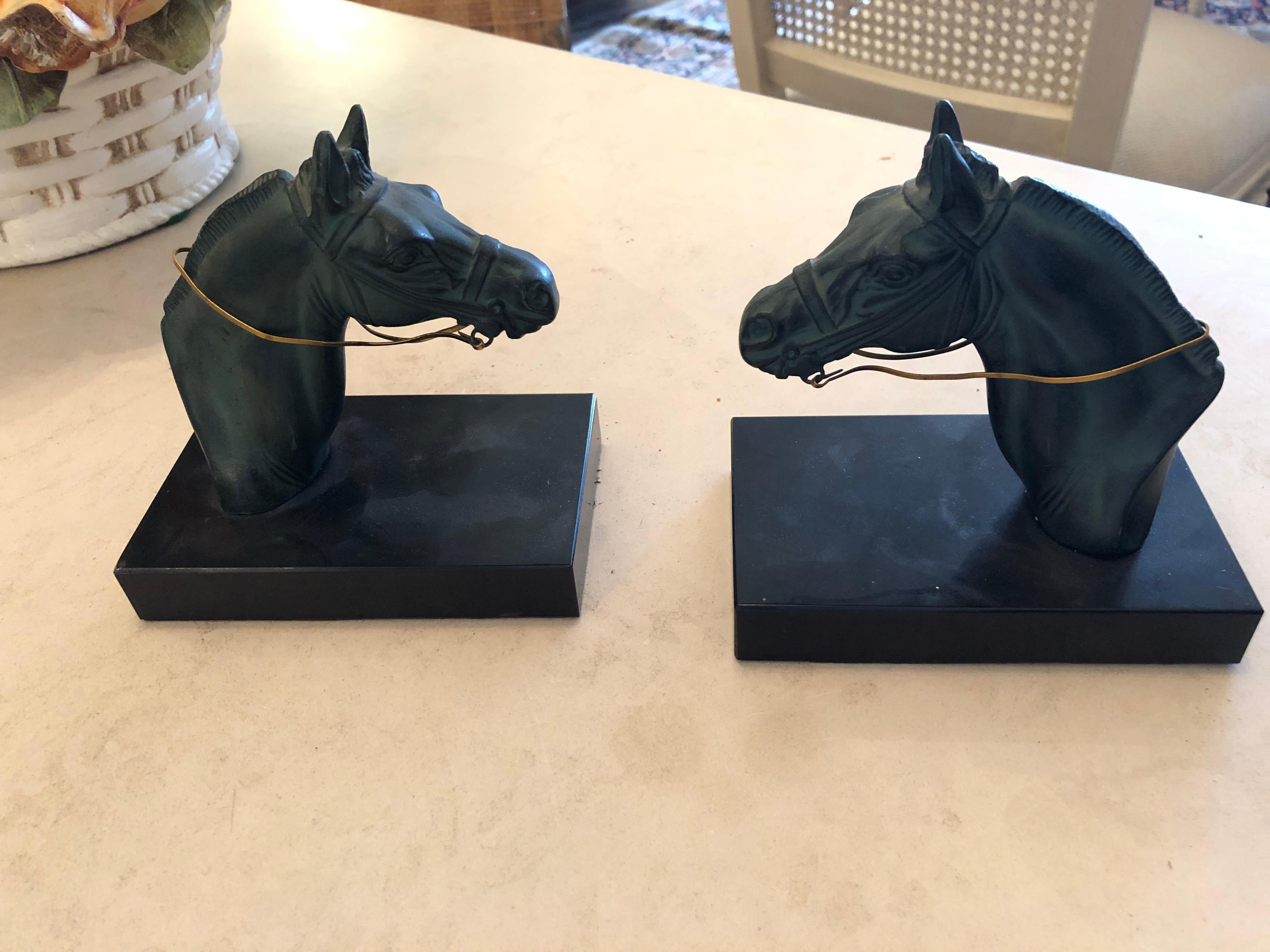 Handsome Pair of Equestrian Verdigris Bookends In Good Condition For Sale In Hopewell, NJ