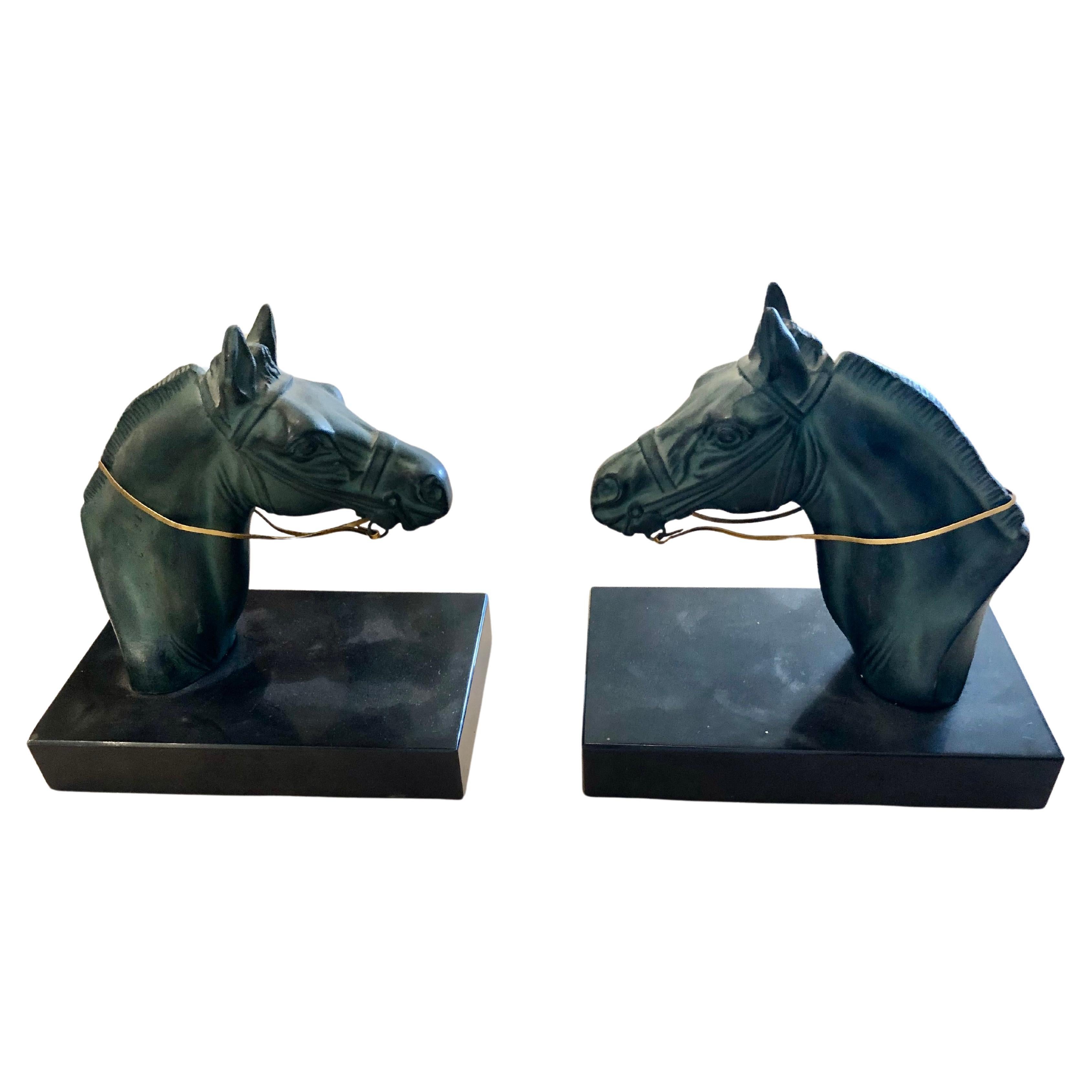 Handsome Pair of Equestrian Verdigris Bookends For Sale