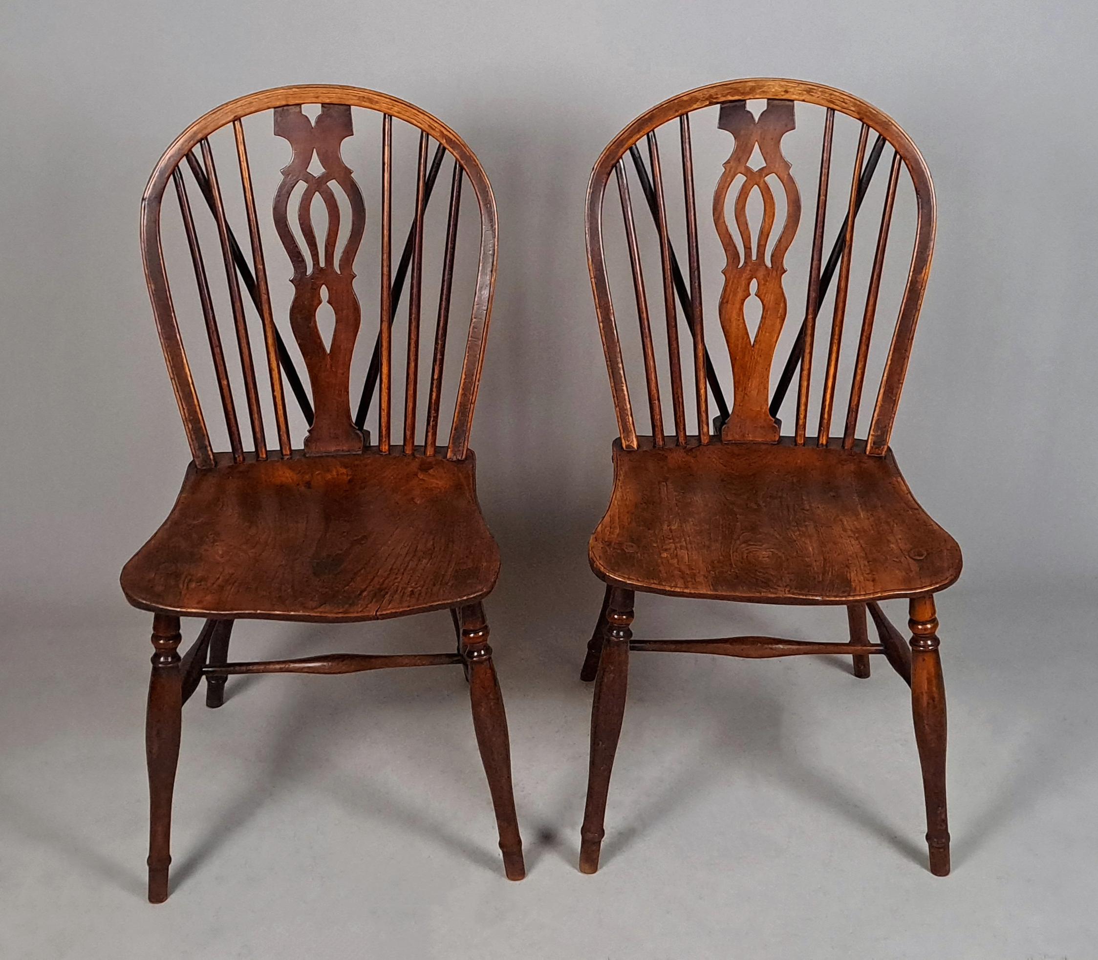 Elm Handsome Pair of Georgian Stick Back Windsor Chairs c. 1810 For Sale