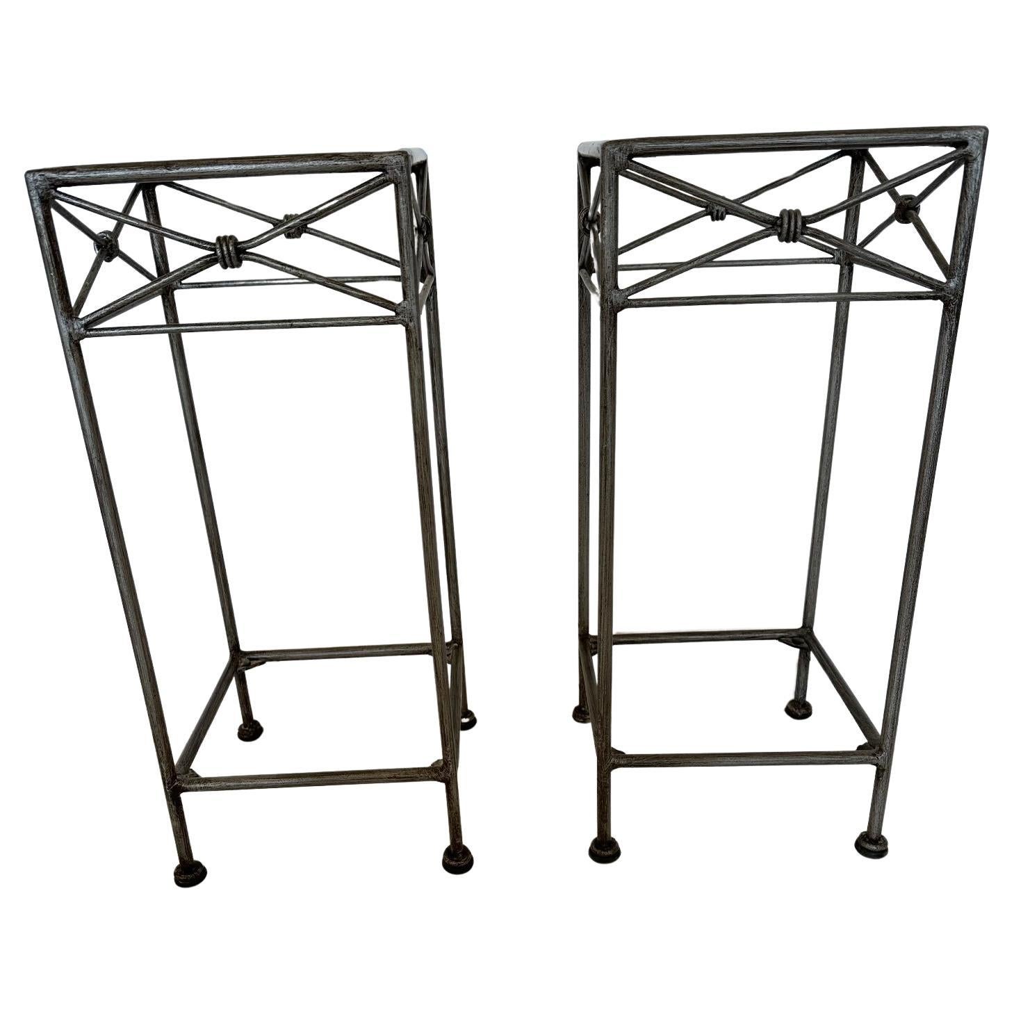Handsome Pair of Diminutive Glass and Iron Side Martini Tables