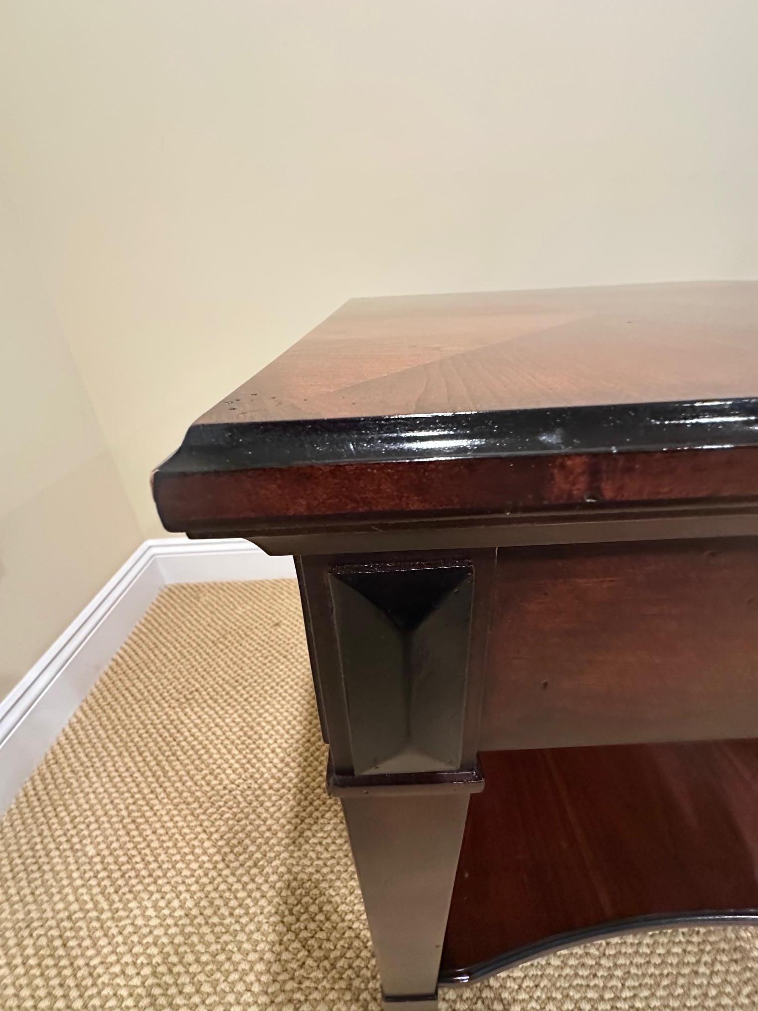 Handsome Pair of Glossy Dark Wood End Table with Ebony Accents For Sale 5
