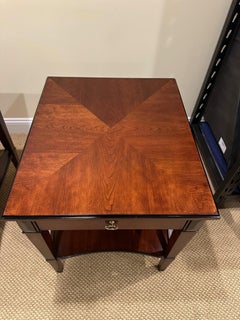 Handsome Pair of Glossy Dark Wood End Table with Ebony Accents
