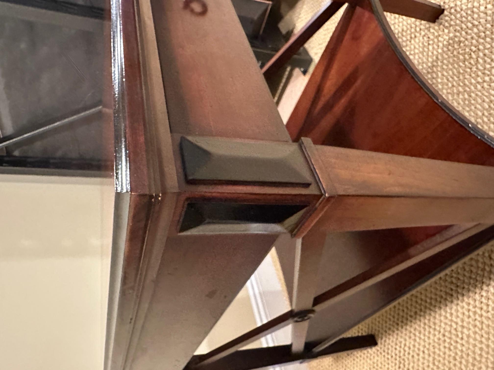 American Handsome Pair of Glossy Dark Wood End Table with Ebony Accents For Sale