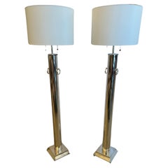 Handsome Pair of Hollywood Regency Nickel Floor Lamps by Robert Abbey