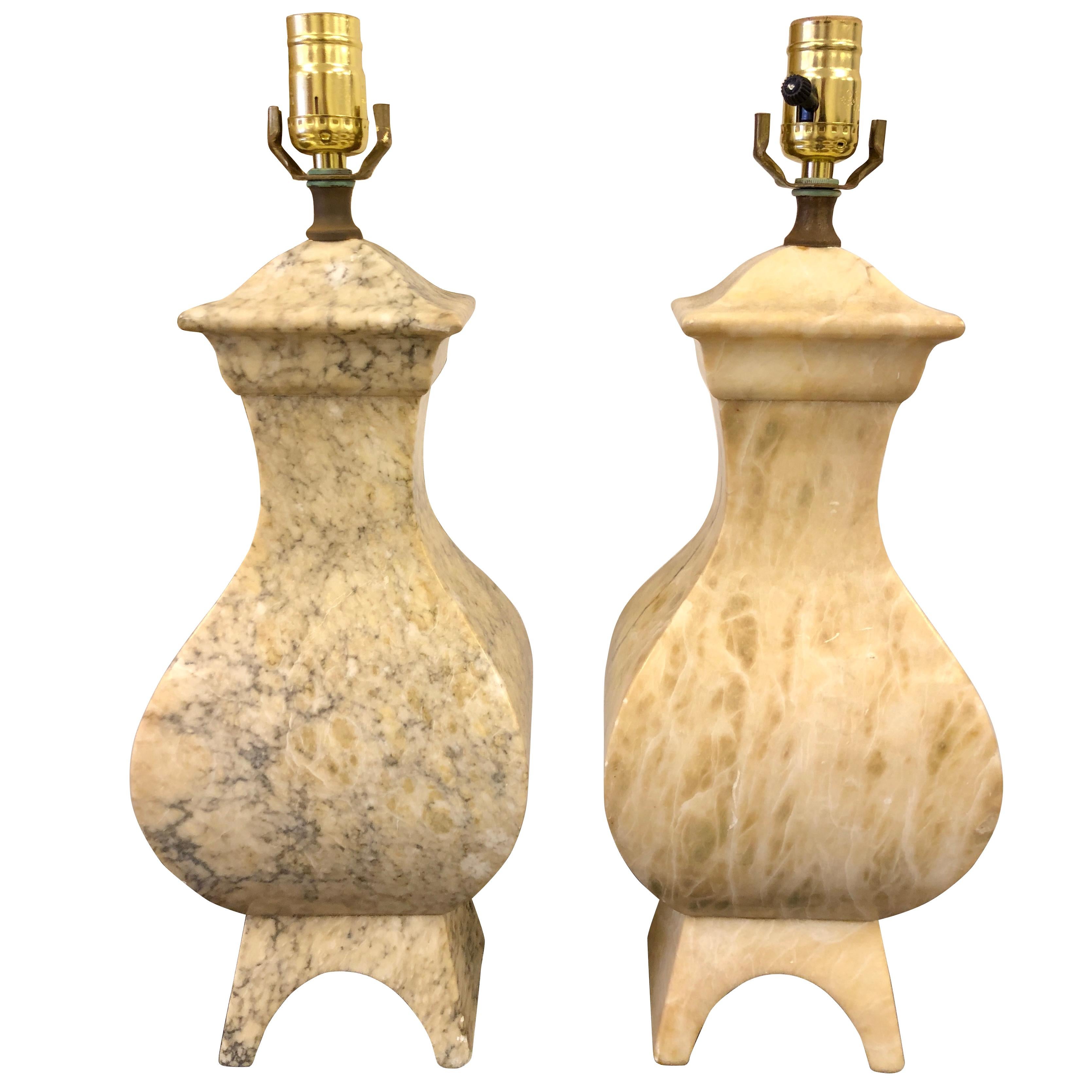 Handsome Pair of Italian Marble Lamps For Sale
