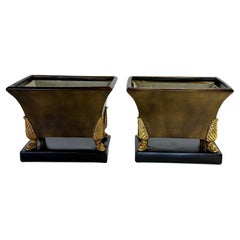 Used Handsome Pair of Italian Regency Style Painted & Glazed Terracotta Planters