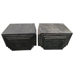 Vintage Handsome Pair of James Mont Style Stacked Pyramid Cerused End Tables