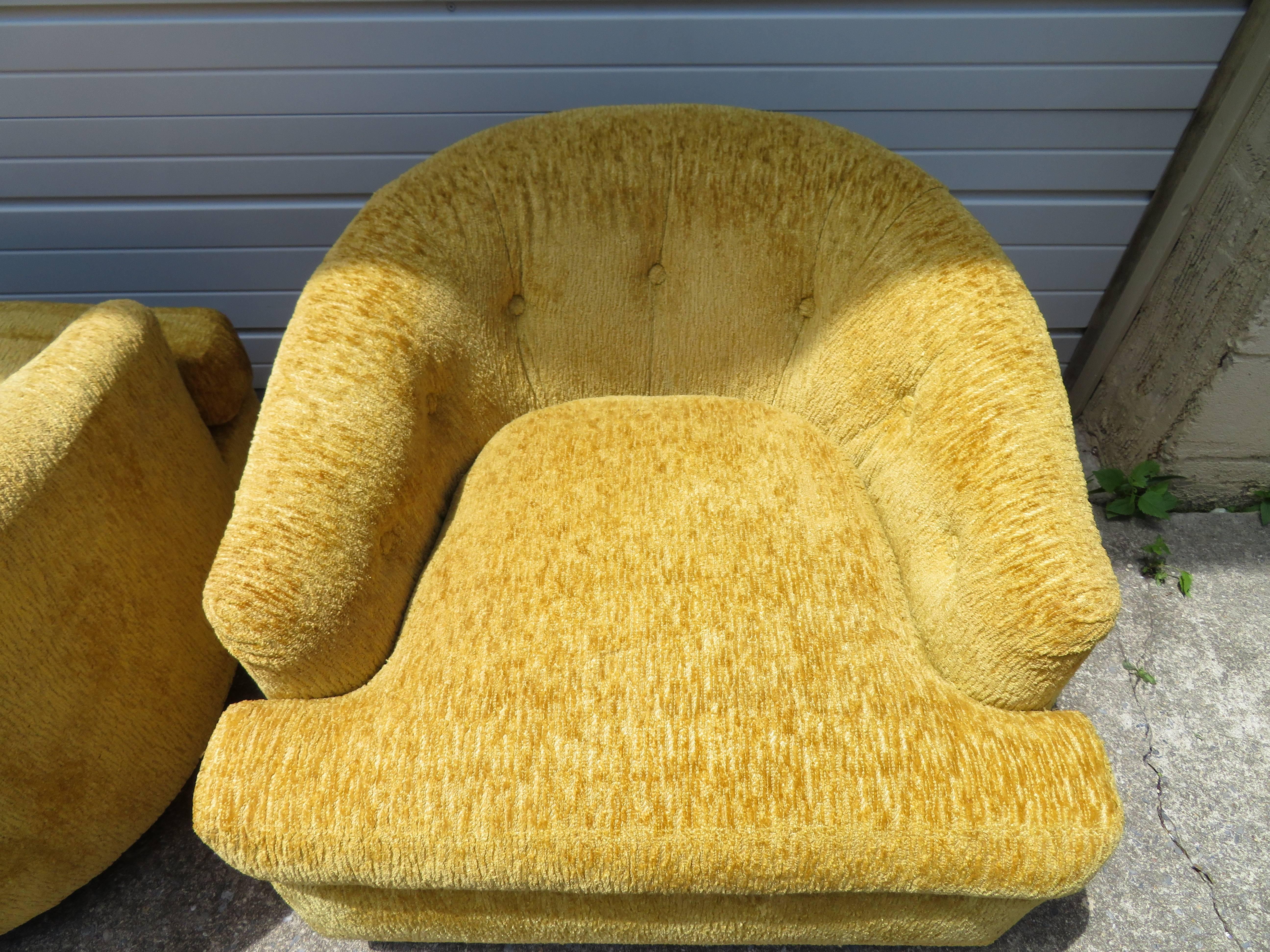 Upholstery Handsome Pair of John Stuart Swivel Barrel Back Lounge Chairs Mid-Century Modern For Sale