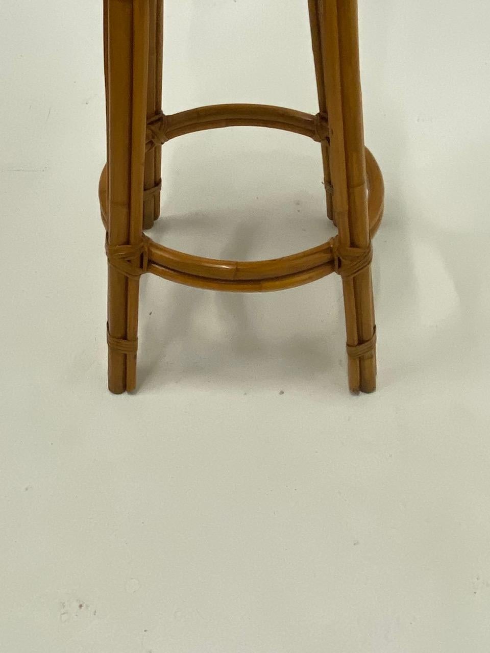 Mid-20th Century Handsome Pair of Mid-Century Modern Woven Rattan Barstools For Sale
