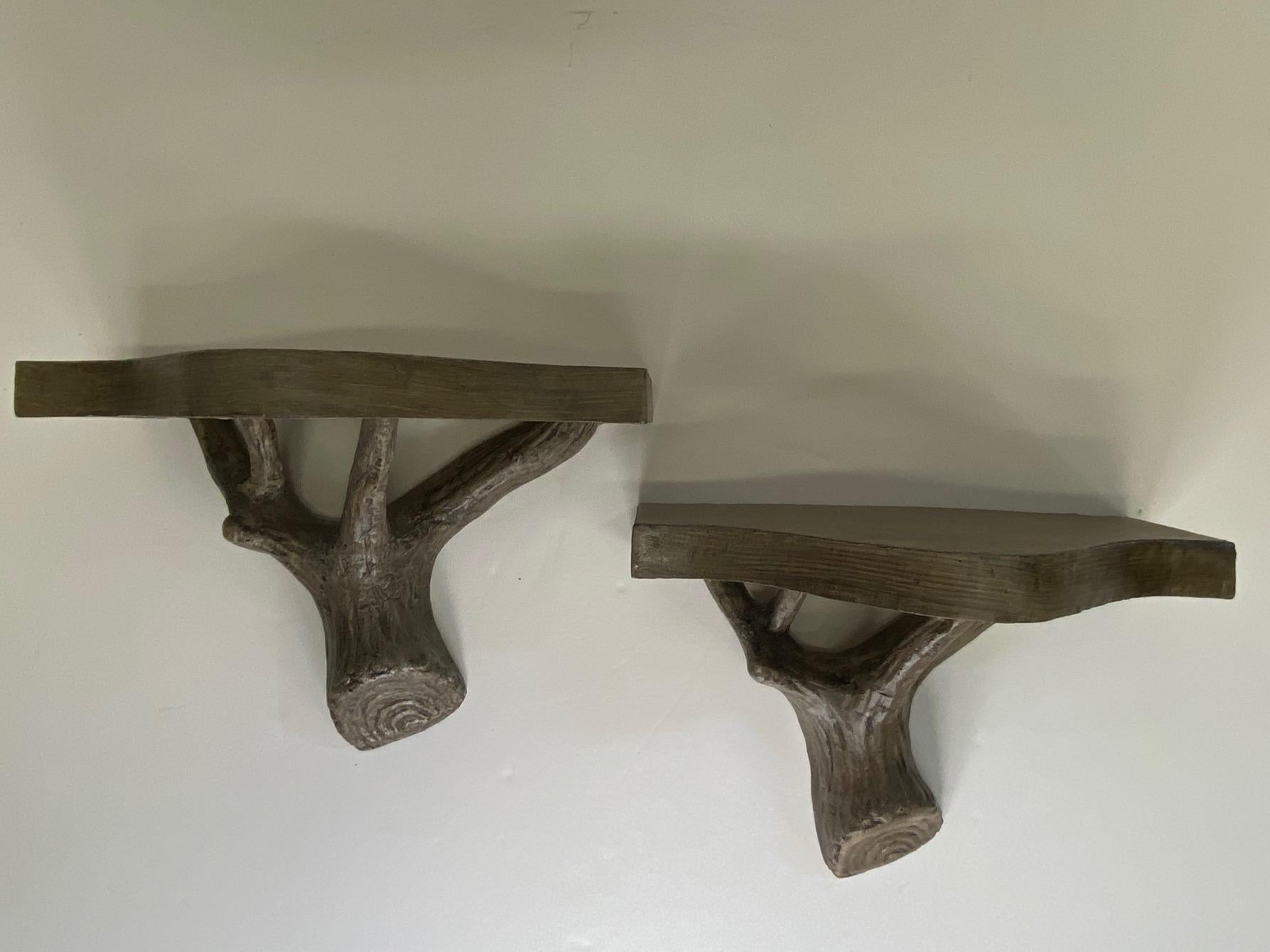 Handsome Pair of Organic Faux Bois Wall Brackets 3