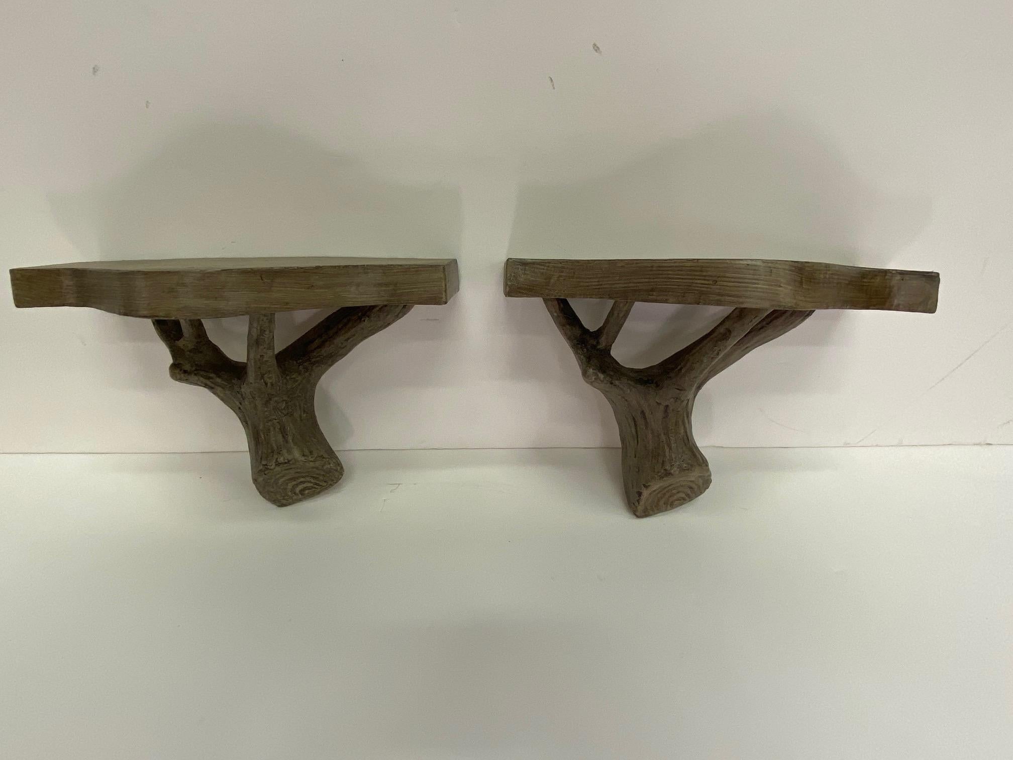 American Handsome Pair of Organic Faux Bois Wall Brackets