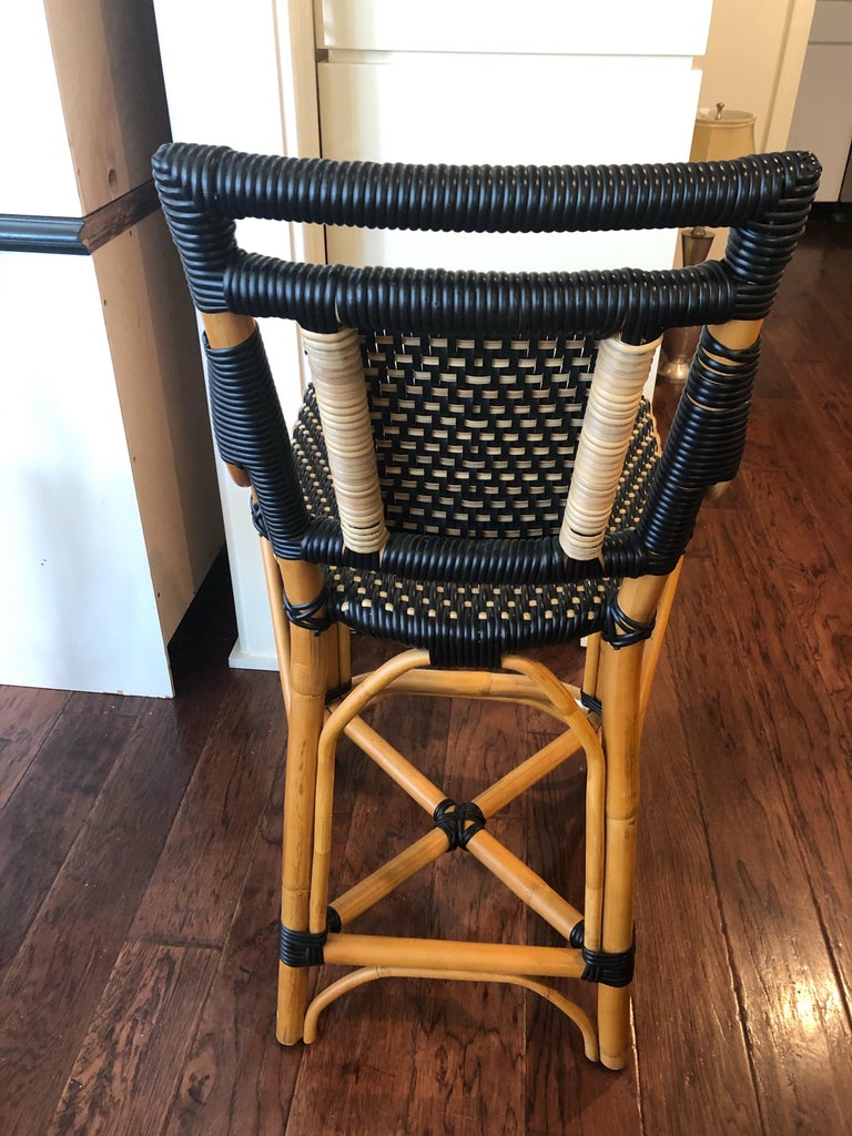 Handsome Pair of Palecek Bistro Style Rattan and Wicker Counter Stools