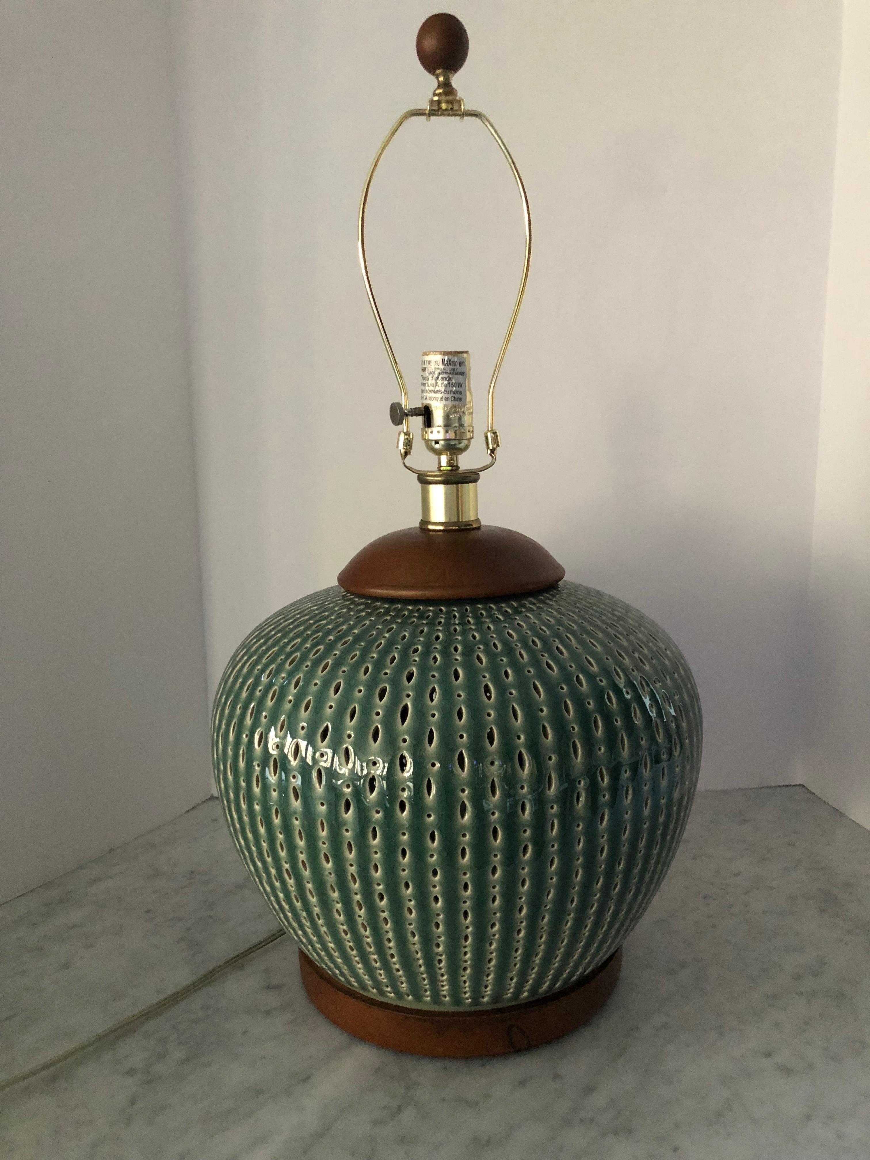 Handsome Pair of Ralph Lauren Ceramic Perforated Table Lamps In Excellent Condition In Hopewell, NJ