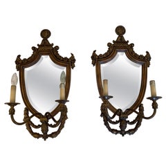 Vintage Handsome Pair of Shield Back Mirror Two-Arm Sconces by Maitland Smith